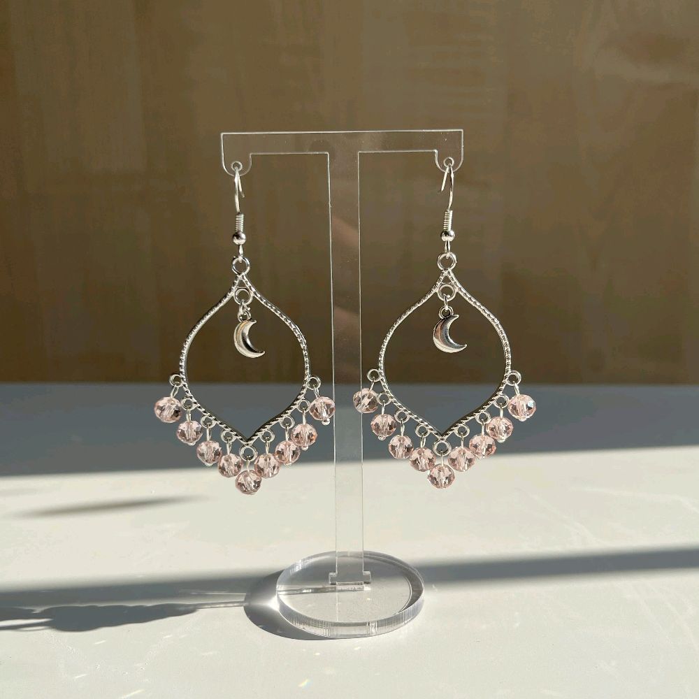 Pink Crystal Moonlight Earrings in Silver