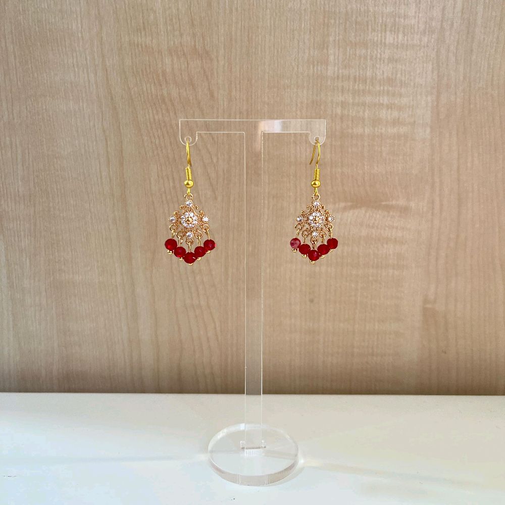 Handmade dainty Maroon Jhumka Earrings for Women - Gold Plated - Stainless Steel