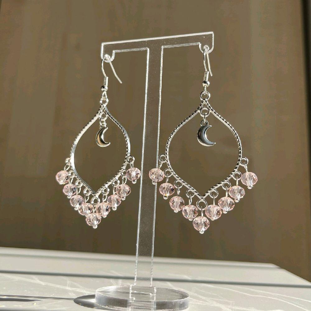 Pink Crystal Moonlight Earrings in Silver