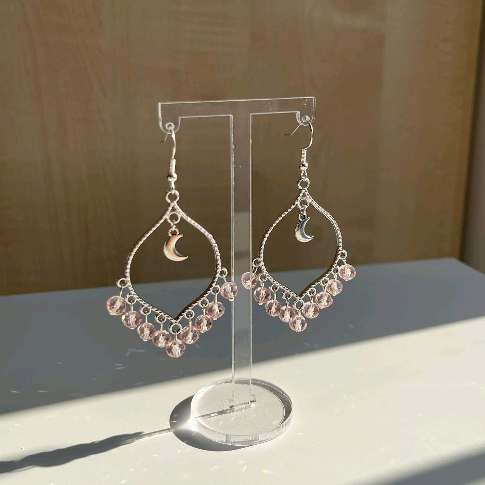 Pink Crystal Moonlight Earrings in Silver