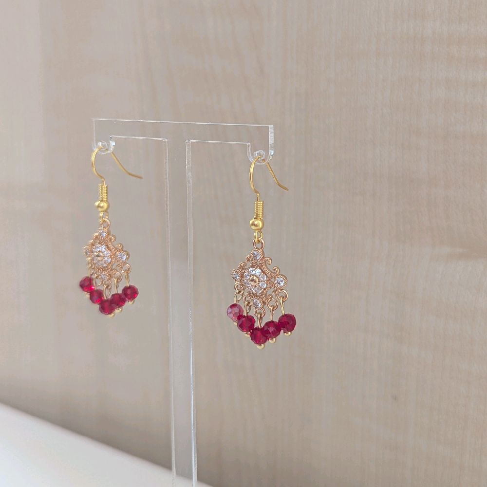 Handmade dainty Maroon Jhumka Earrings for Women - Gold Plated - Stainless Steel