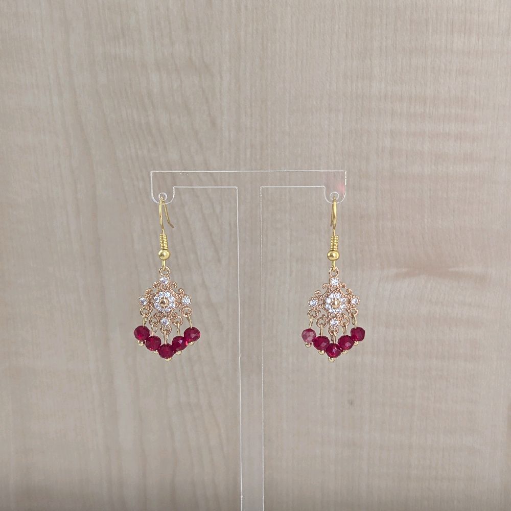 Handmade dainty Maroon Jhumka Earrings for Women - Gold Plated - Stainless Steel