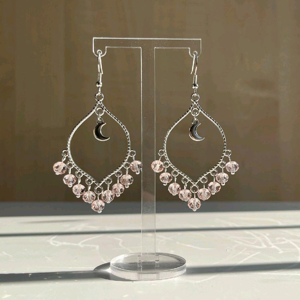 Pink Crystal Moonlight Earrings in Silver