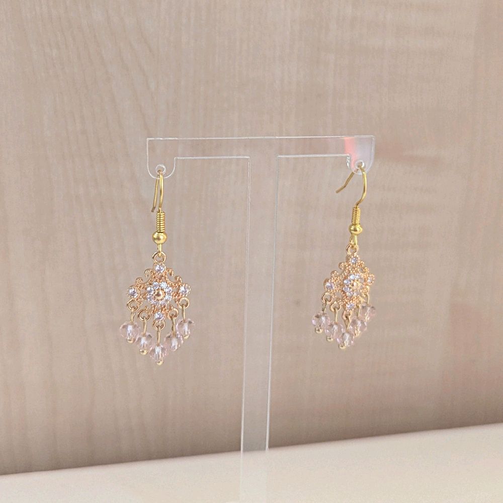 Hand made Dainty Pink Desi Earrings - Gold Plated