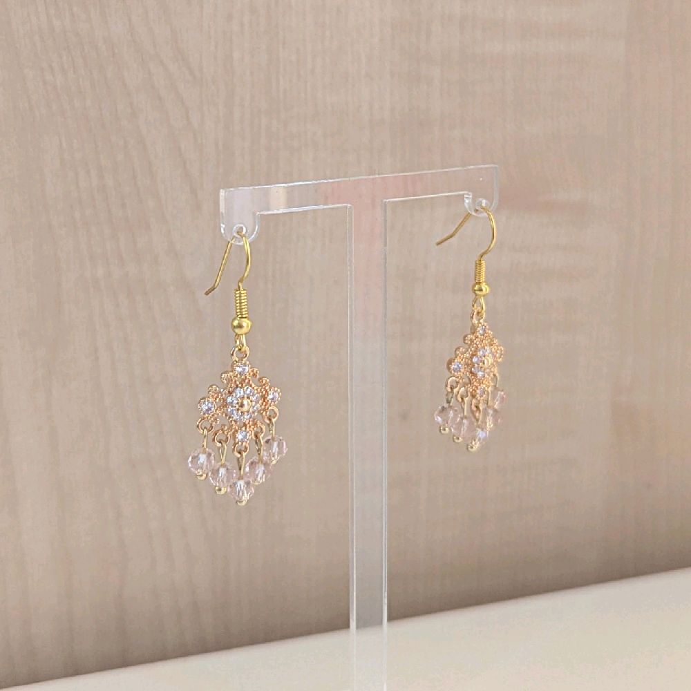 Hand made Dainty Pink Desi Earrings - Gold Plated