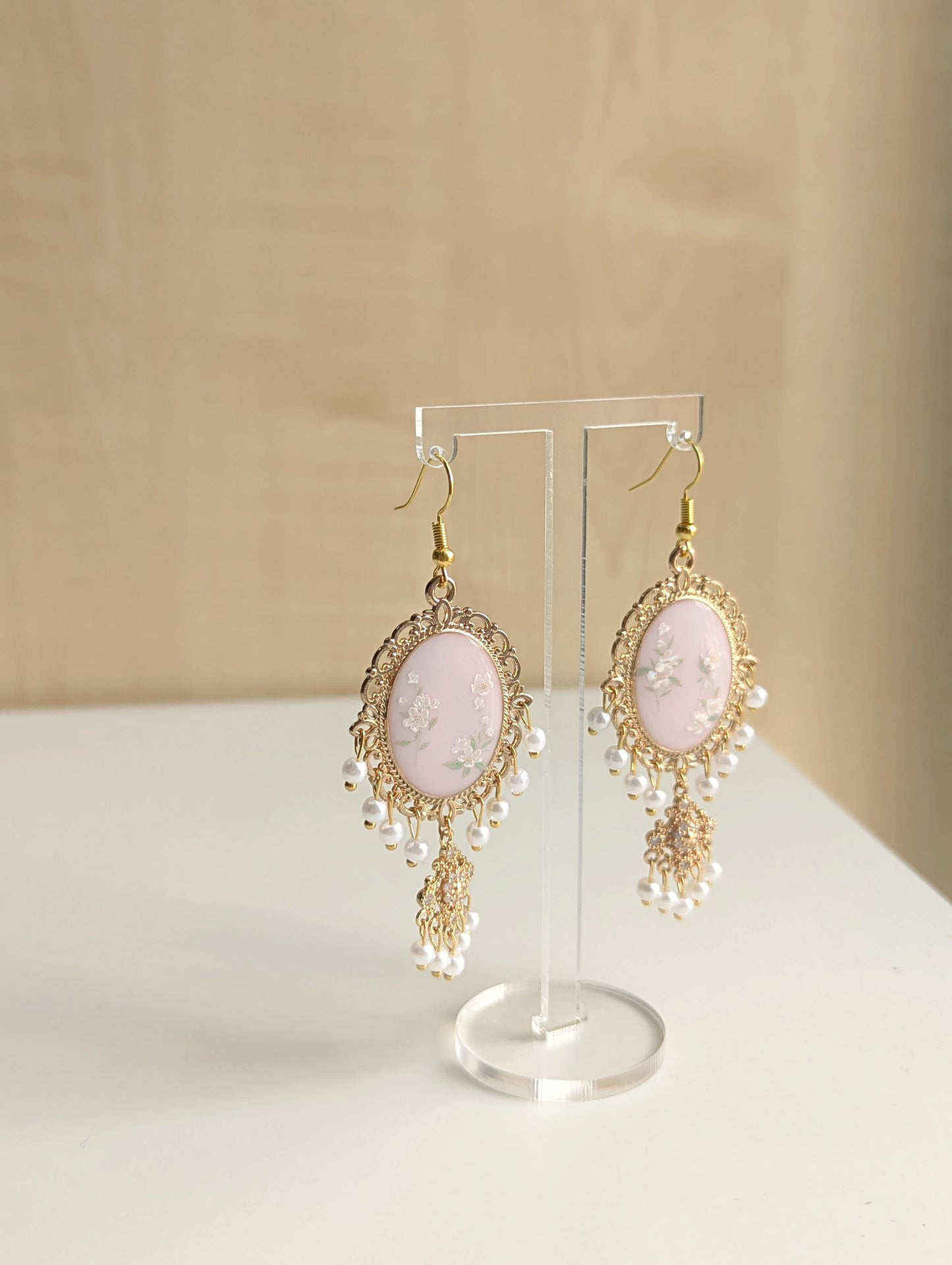 Pink Dainty Drop Resin Jhumka Earring