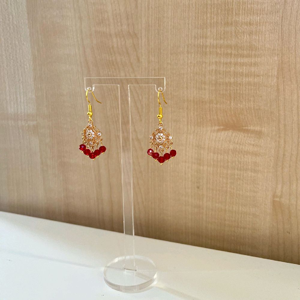 Hand made Dainty Maroon Red Desi Earrings in Gold