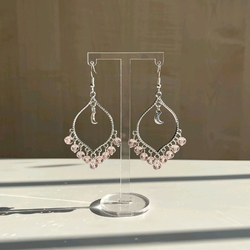 Pink Crystal Moonlight Earrings in Silver