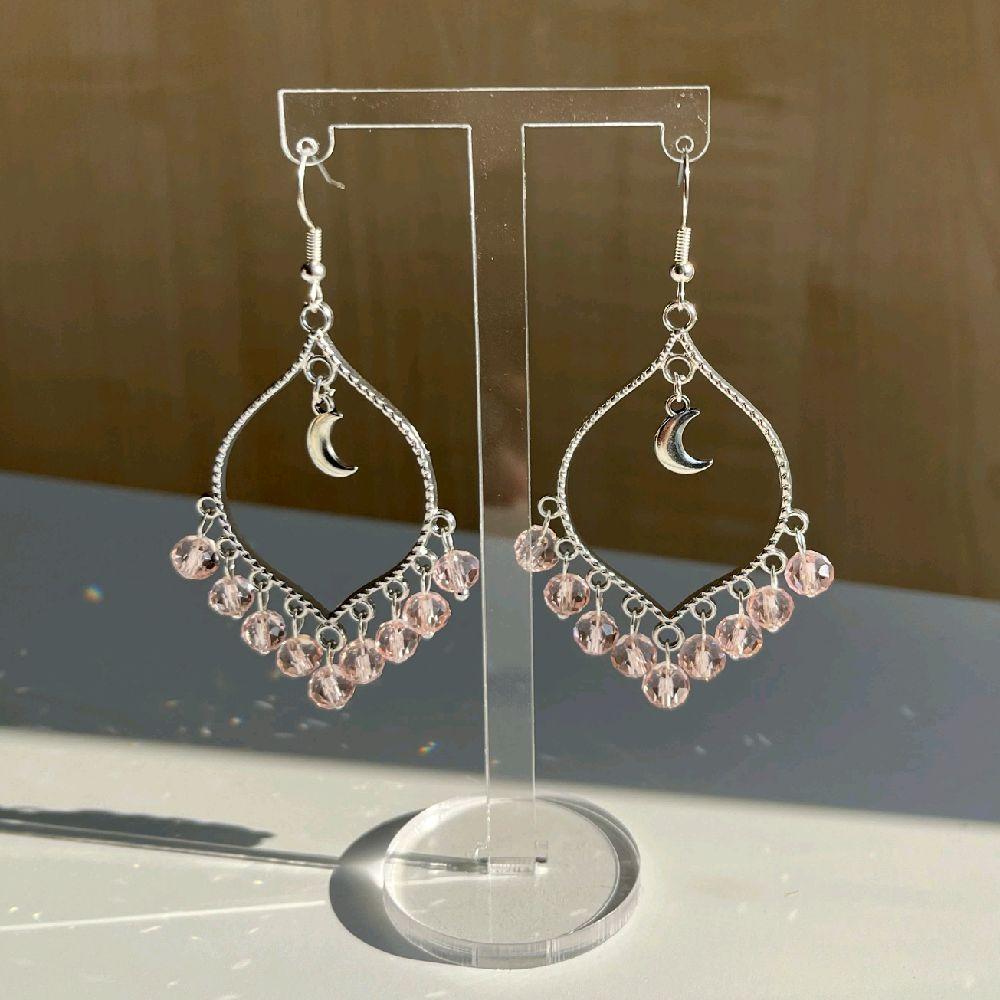 Pink Crystal Moonlight Earrings in Silver