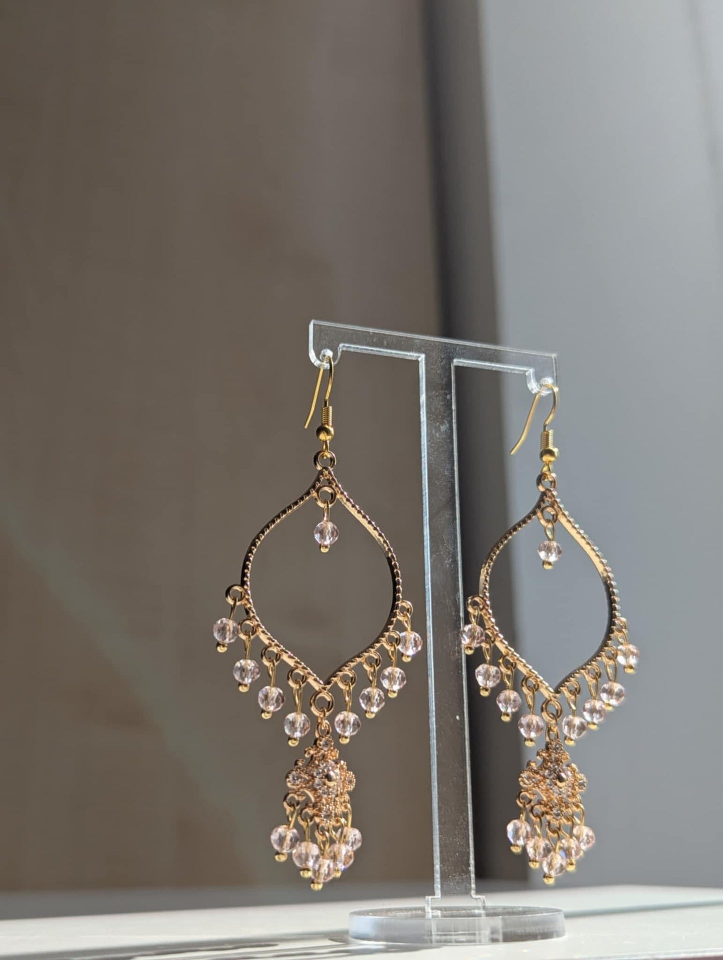 Pink Crystal Dainty Drop Earrings