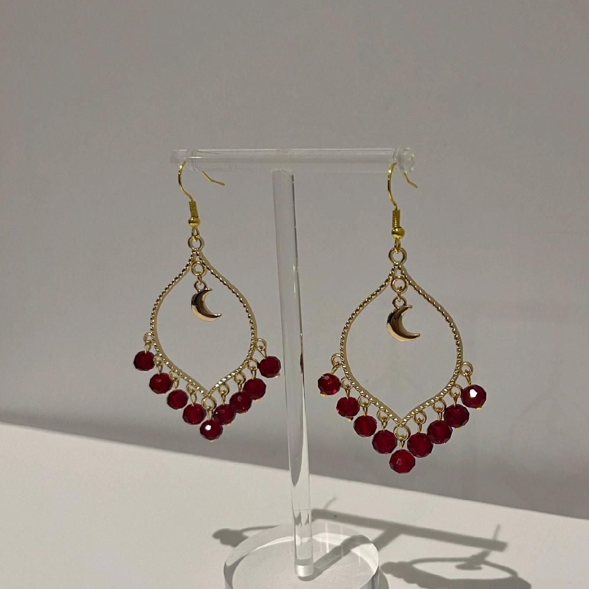 Maroon Crystal Gold Moonlight Earrings