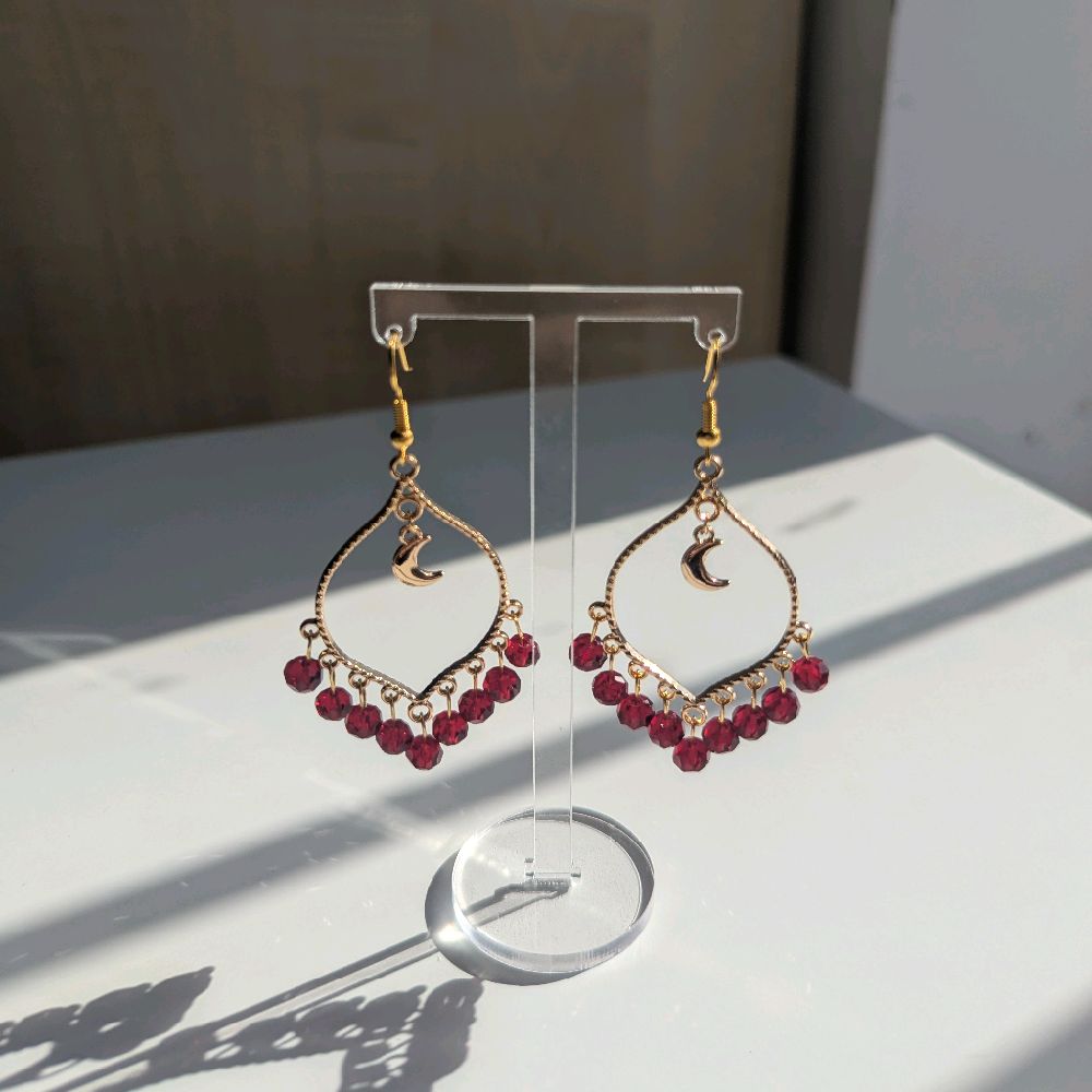 Maroon Crystal Gold Moonlight Earrings
