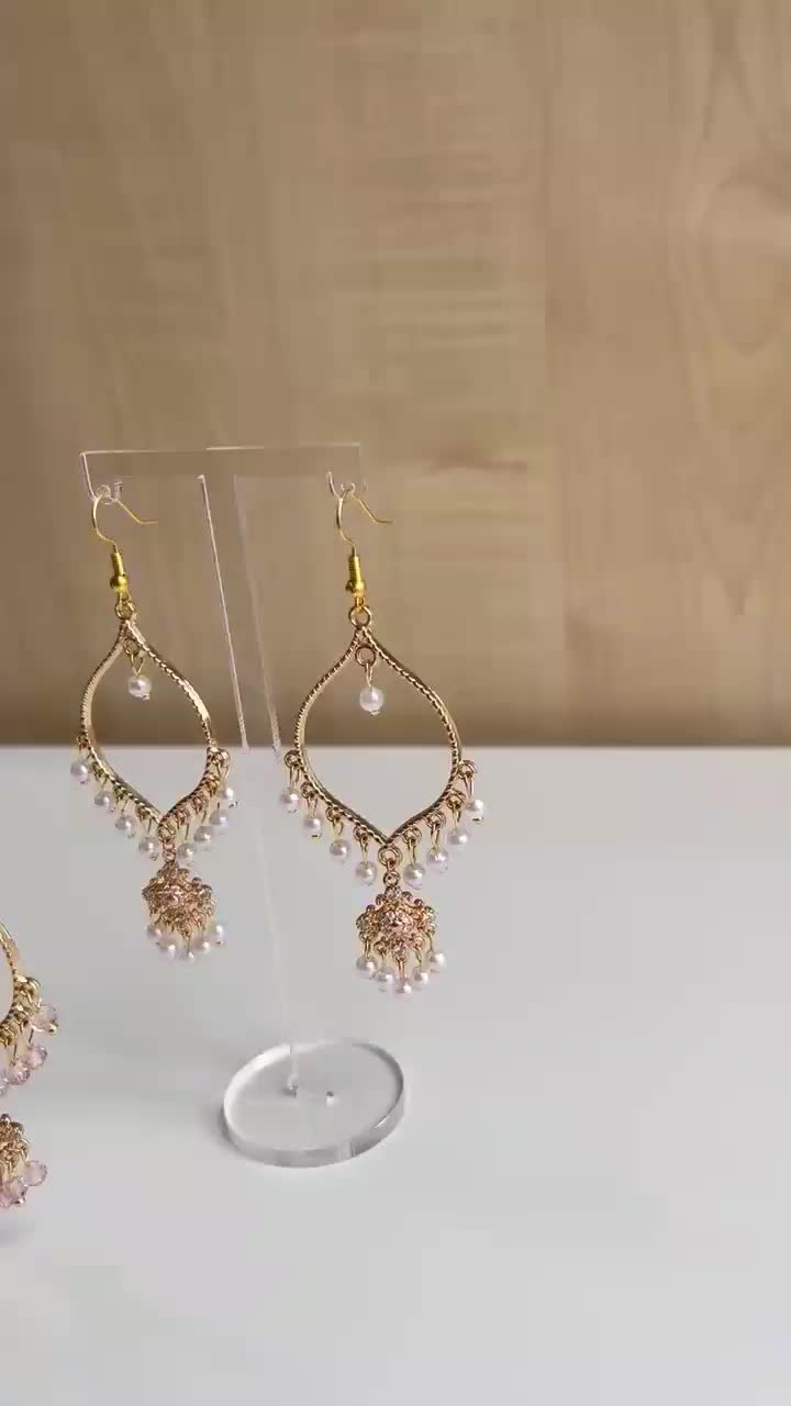 Hand made dainty pearl drop Jhumka earrings for women - gold plated - tarnish free