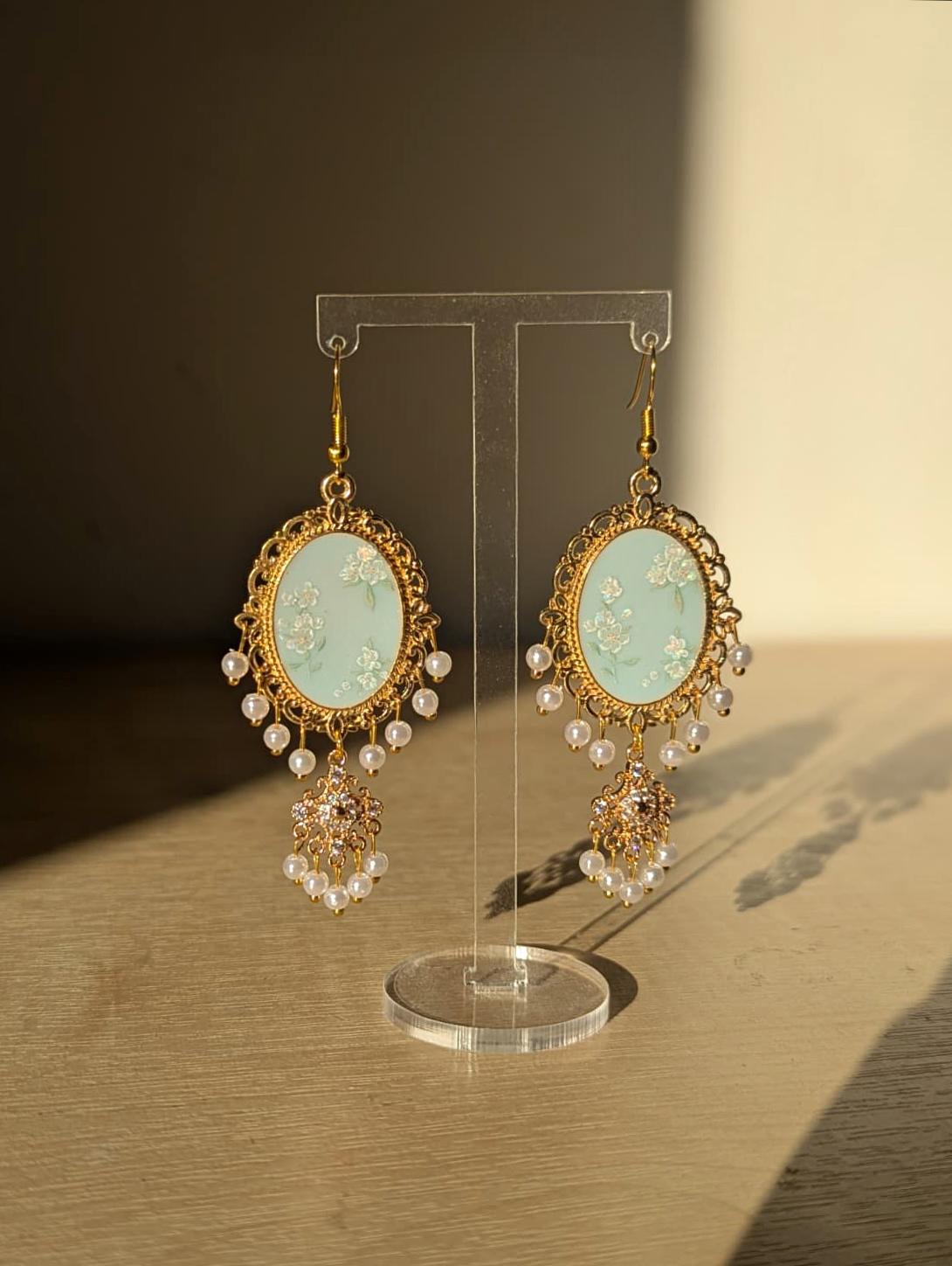 Light Blue Dainty Drop Jhumka Earrings