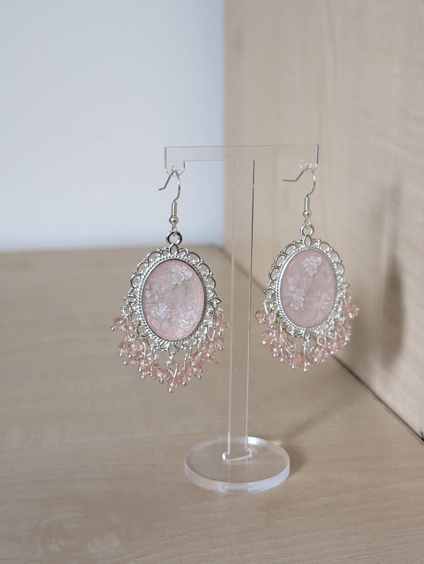 Light Pink Resin Earrings in Silver