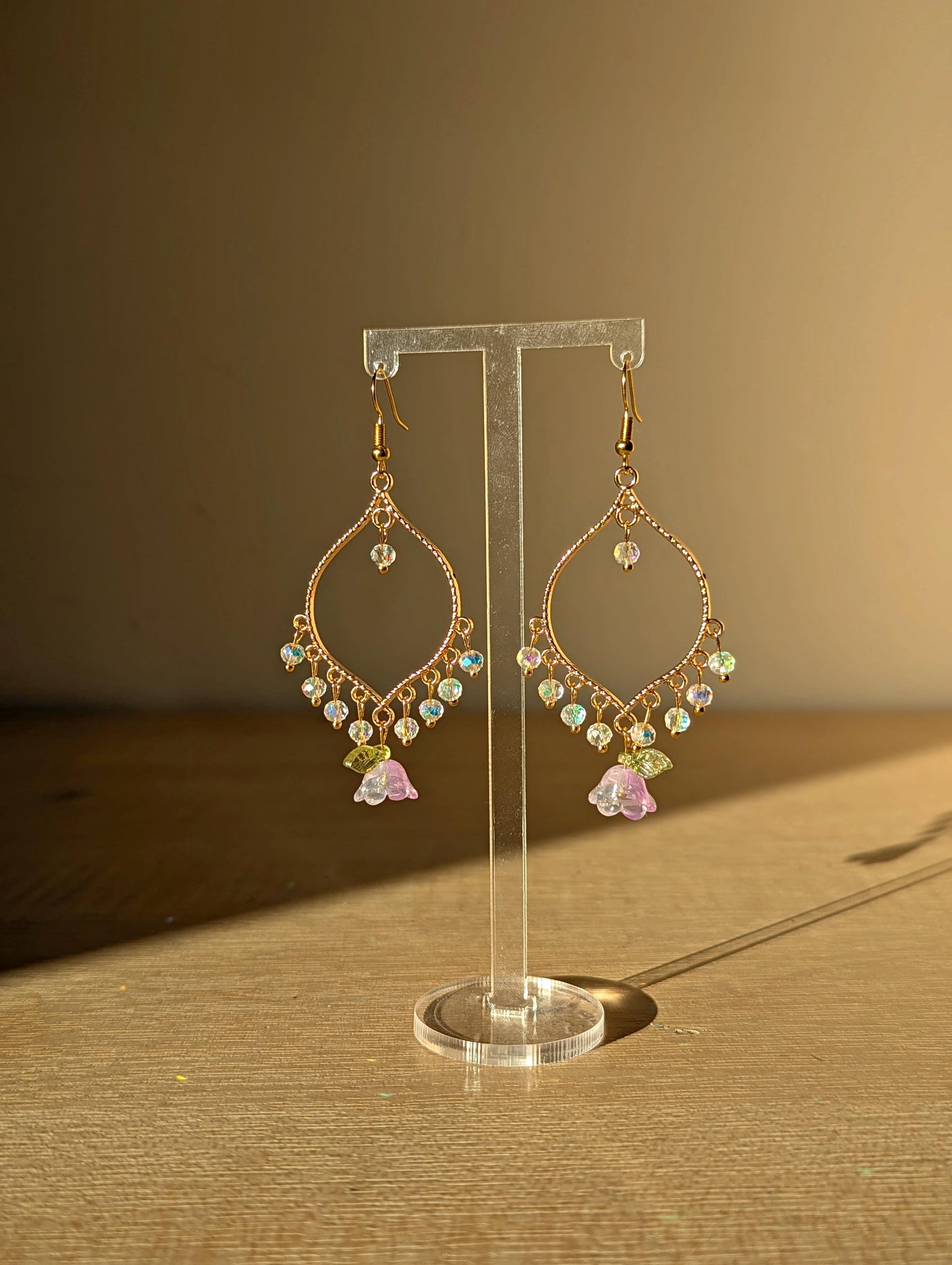 White Crystal Purple Flower Drop Earrings in Jhumka Style