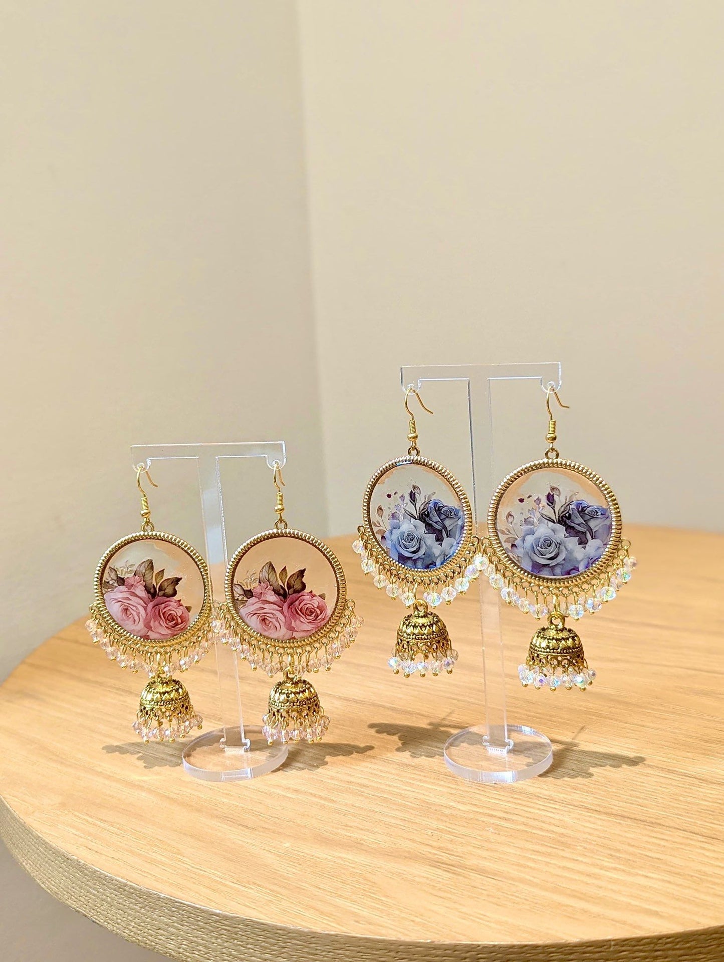 Blue Floral Bouquet Jhumka Earrings in Gold
