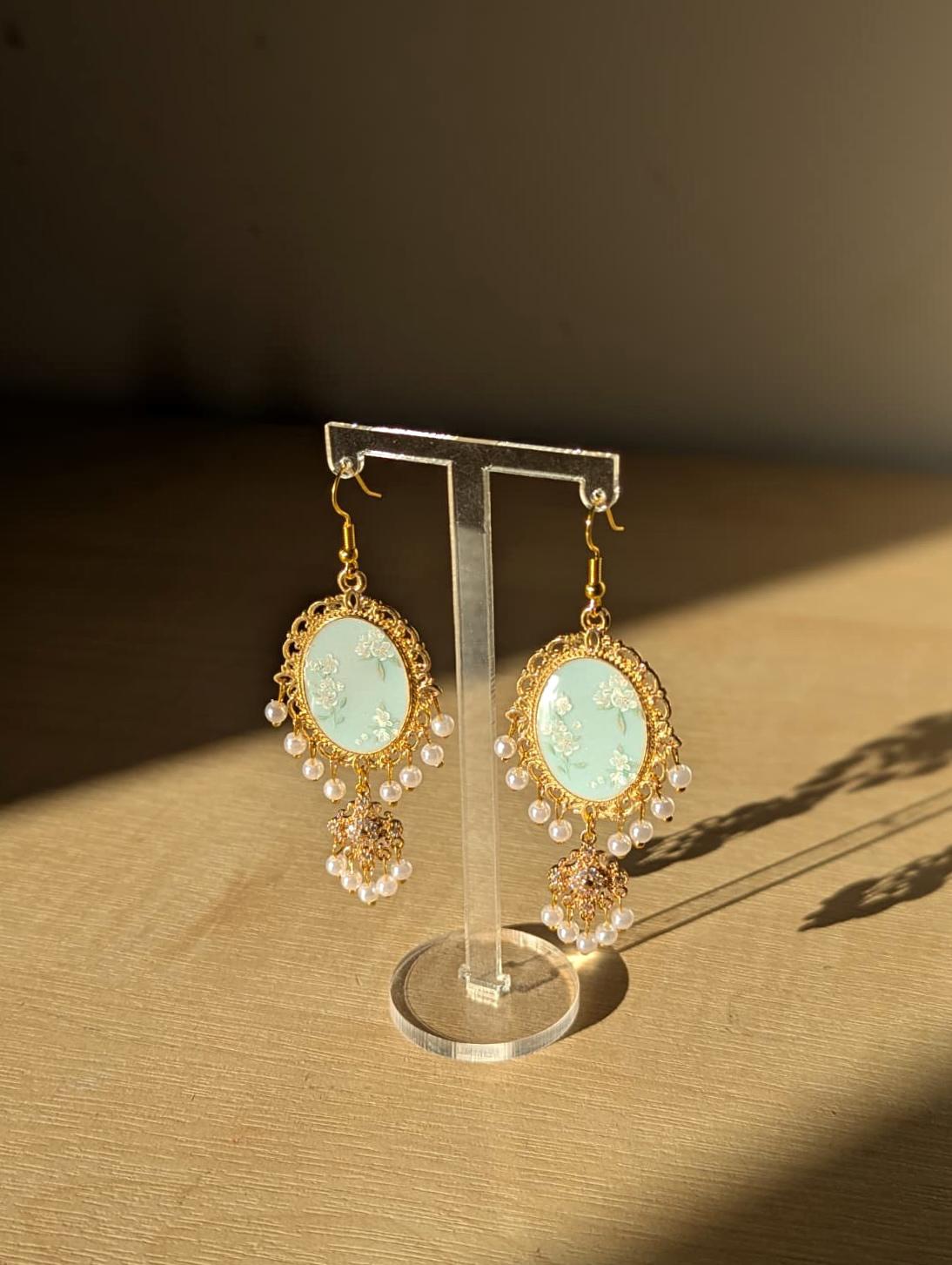 Light Blue Dainty Drop Jhumka Earrings