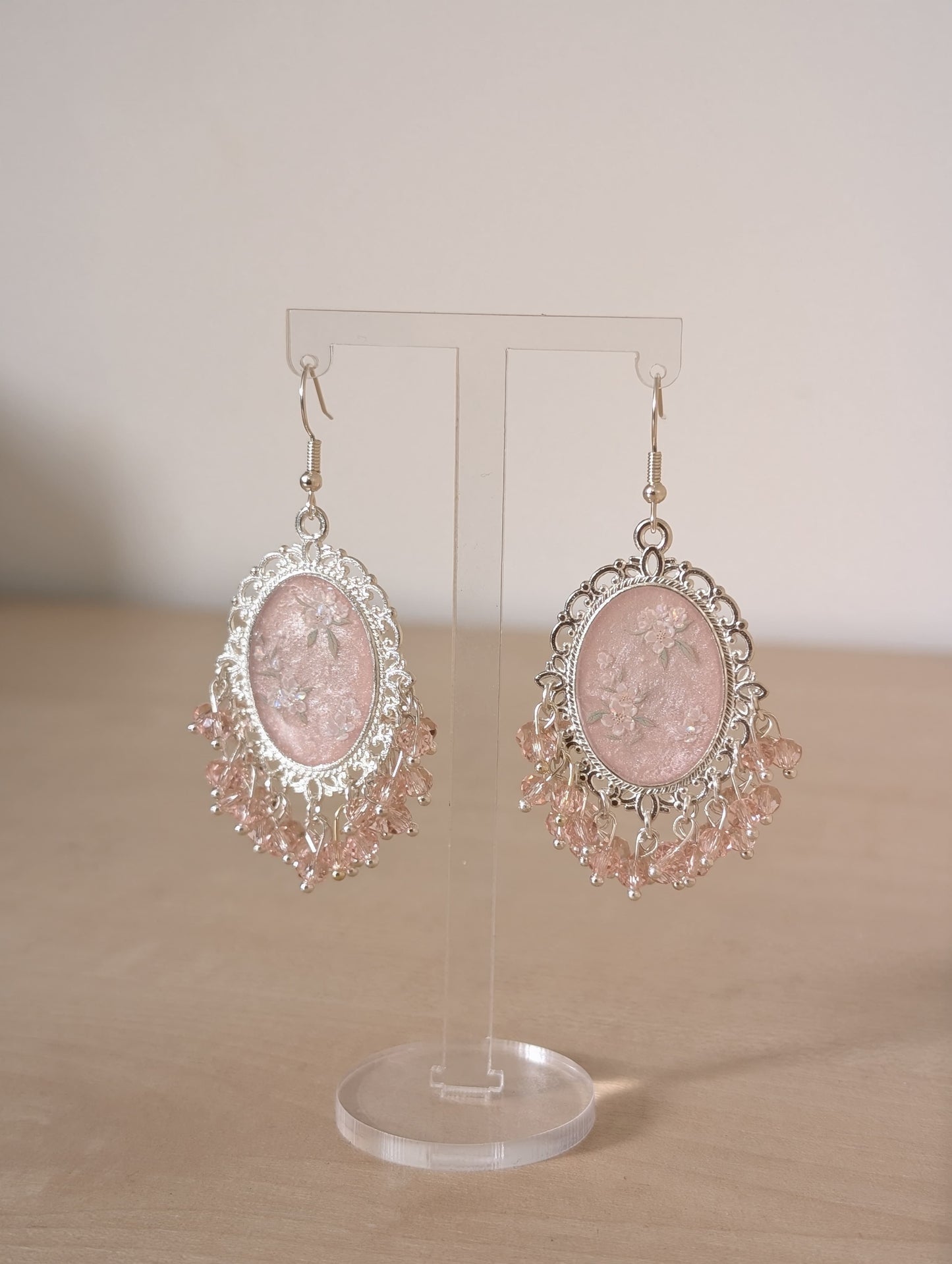 Light Pink Resin Earrings in Silver