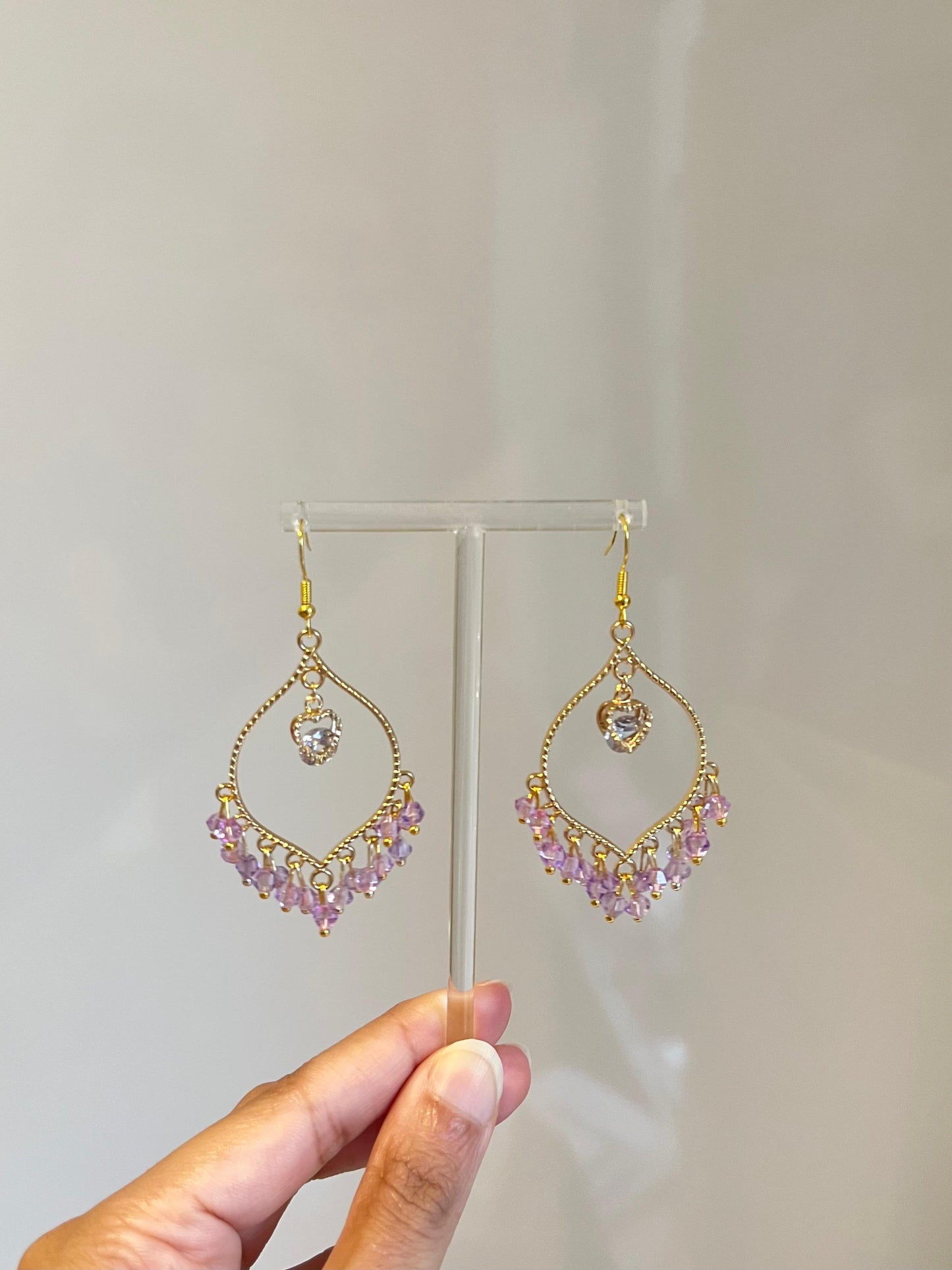Purple Heart Earrings in Gold