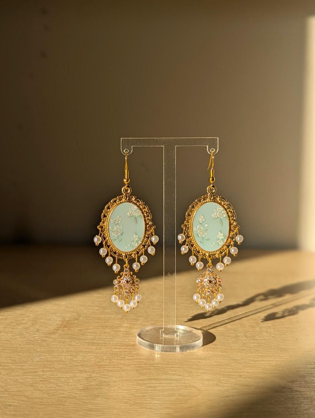 Light Blue Dainty Drop Jhumka Earrings