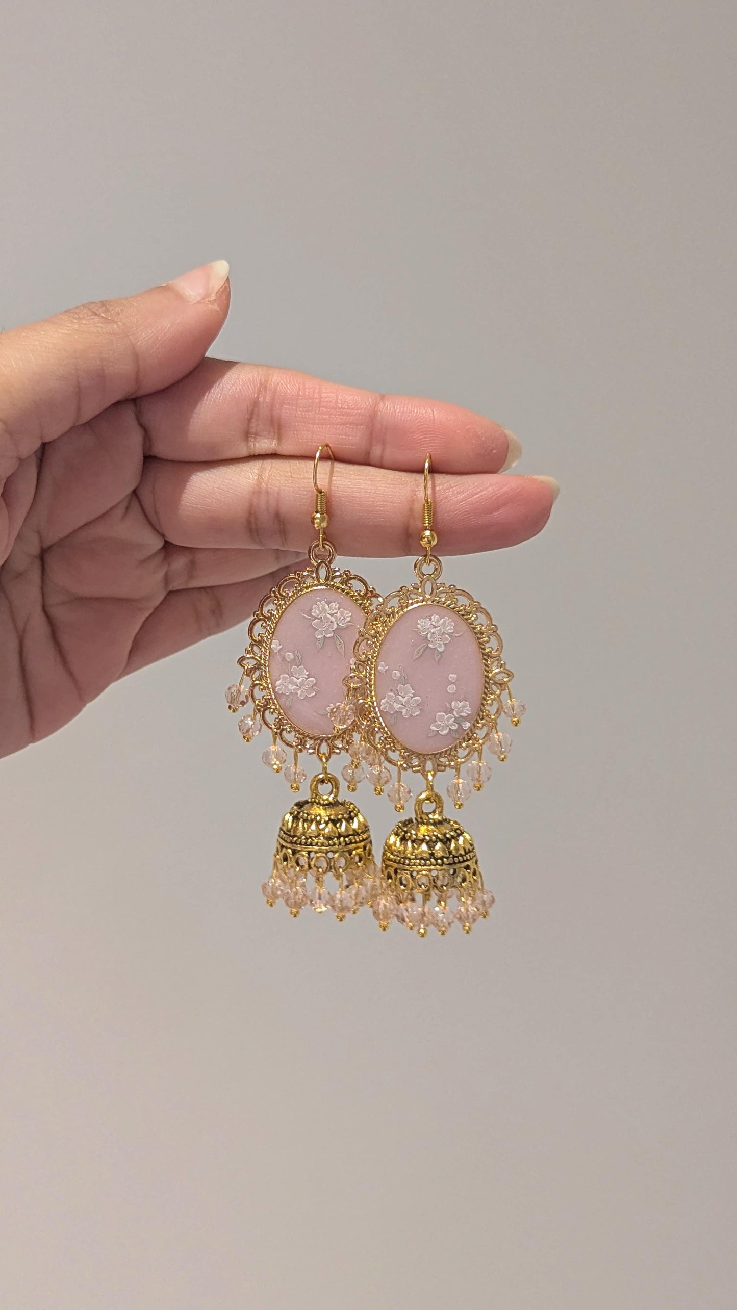 Pink Floral Jhumkay with a hue of purple