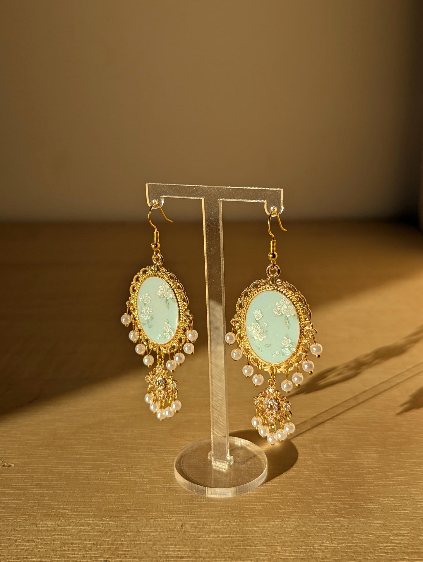 Light Blue Dainty Drop Jhumka Earrings