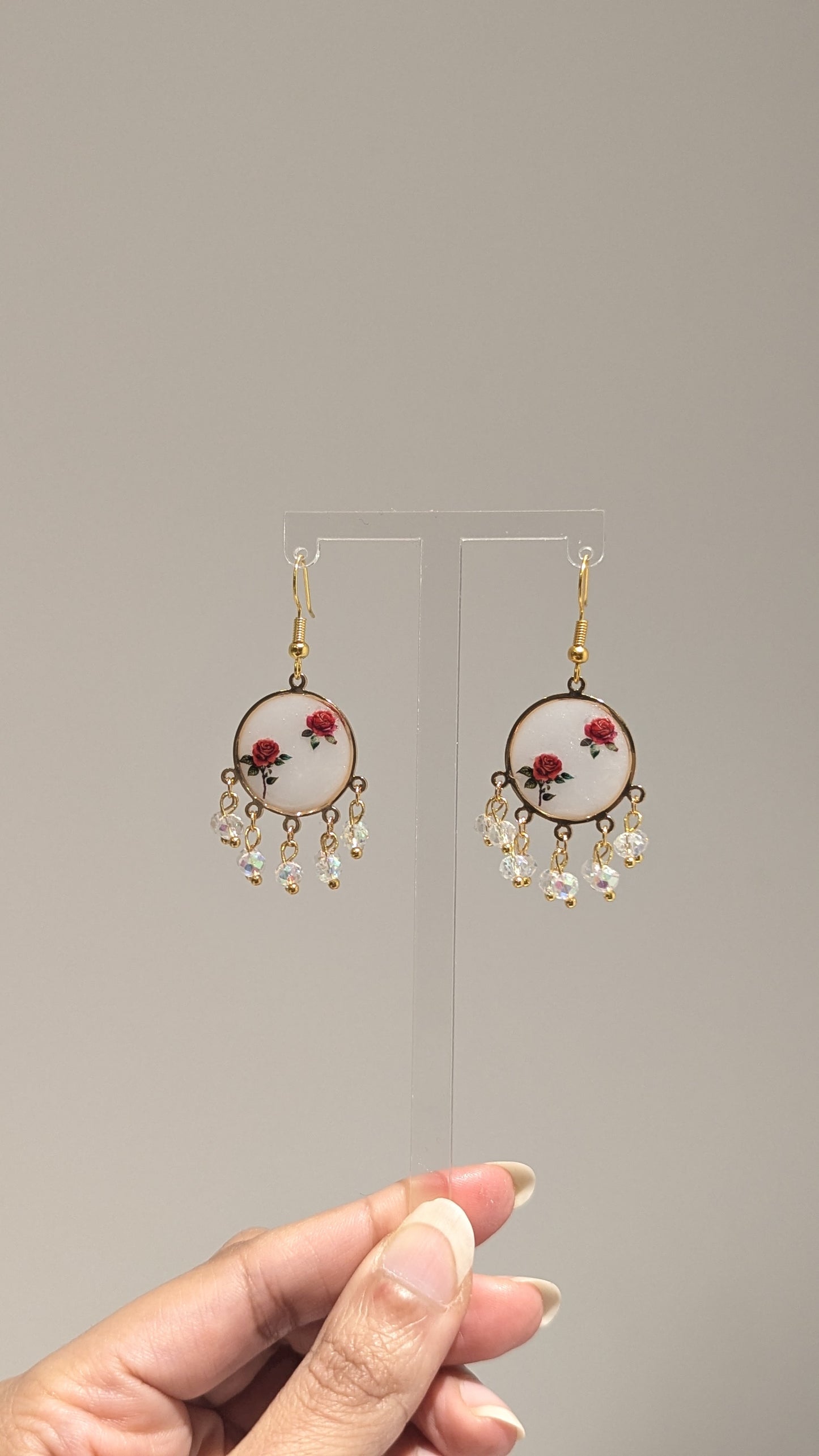 Dainty Desi White and Red Resin Earrings in Gold