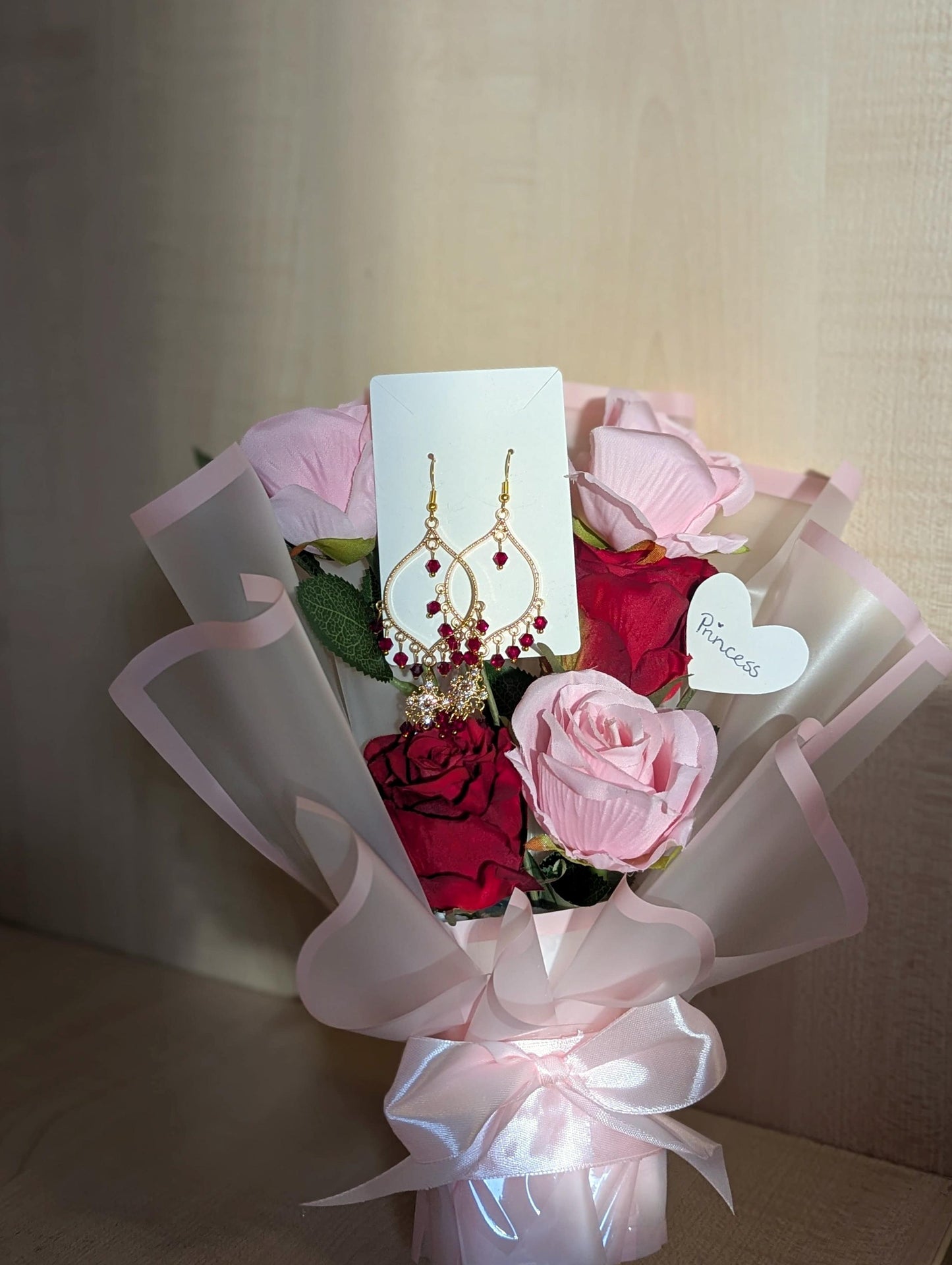 Pink and Red Jhumka Bouquet