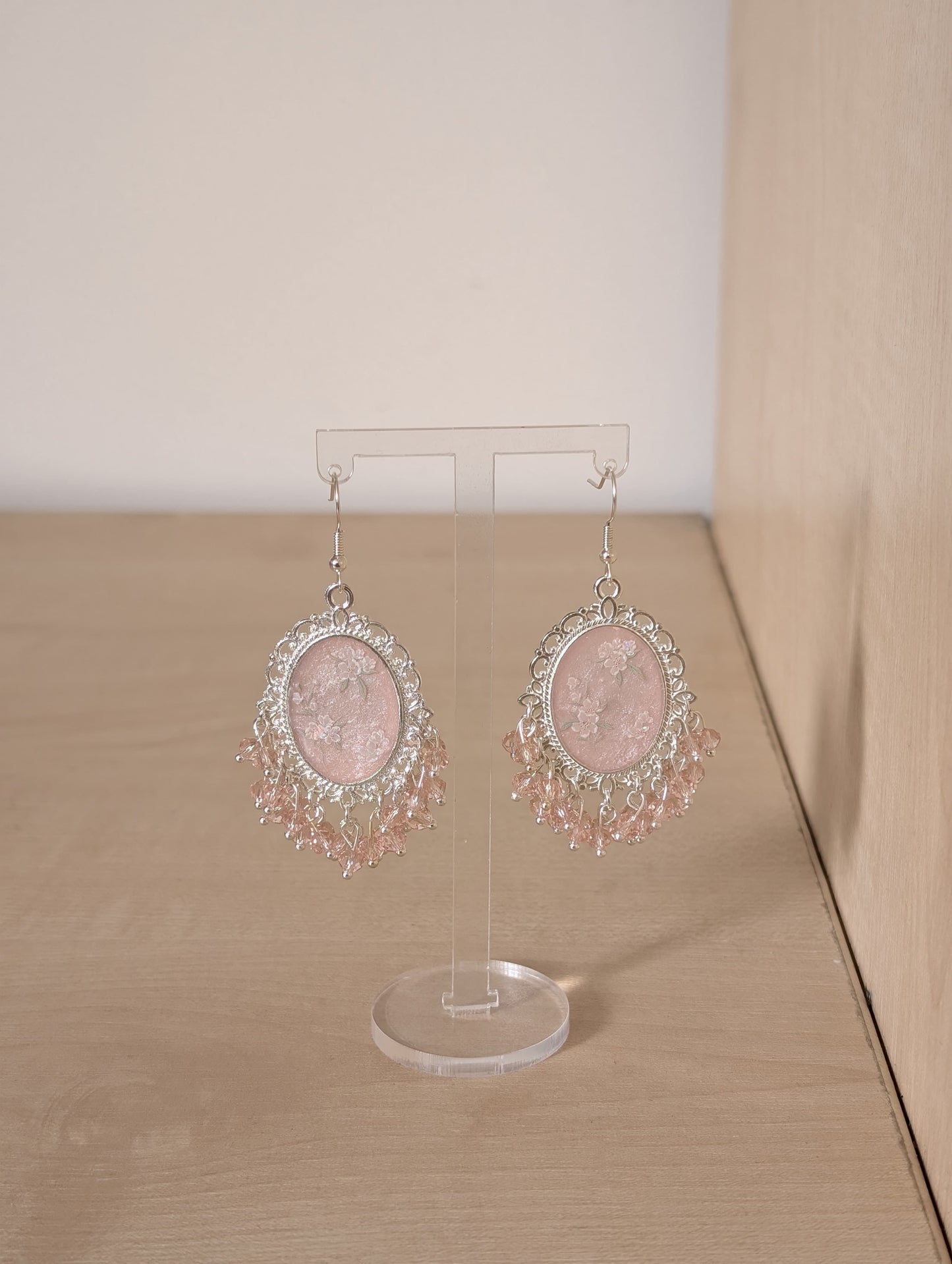 Light Pink Resin Earrings in Silver