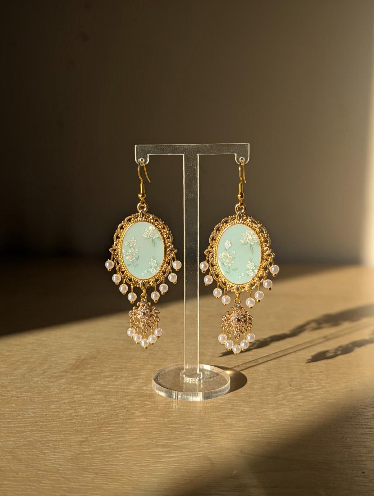 Light Blue Dainty Drop Jhumka Earrings
