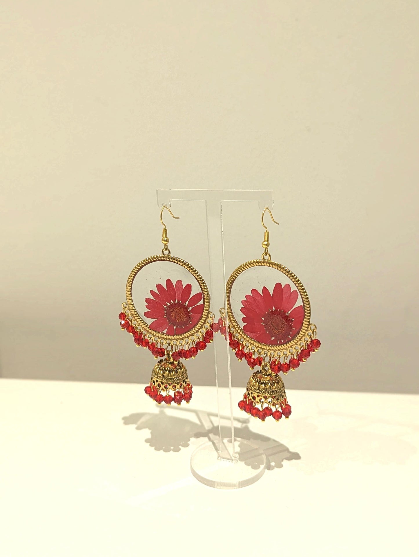 All Red Floral Preserved Jhumkas