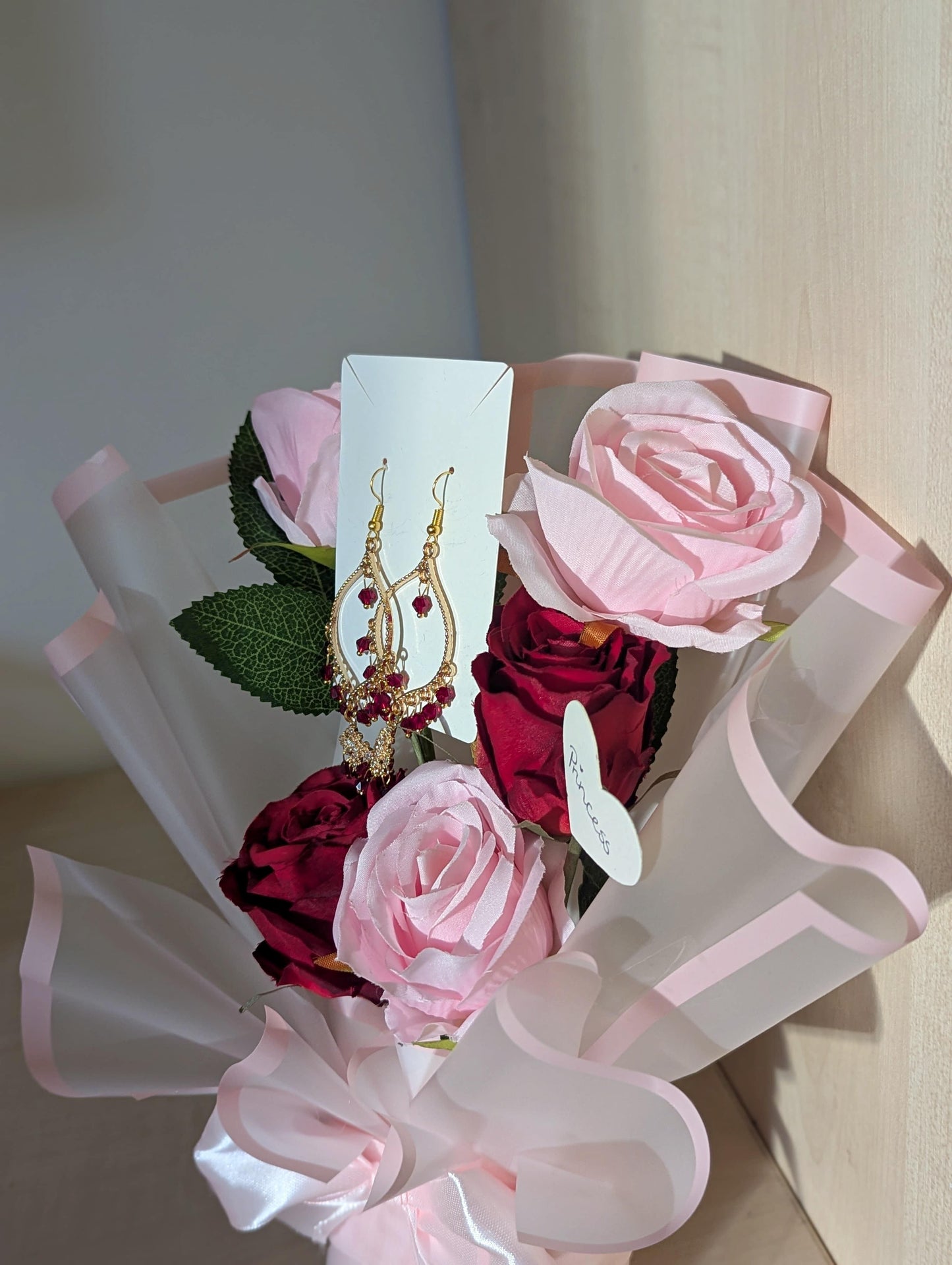 Pink and Red Jhumka Bouquet