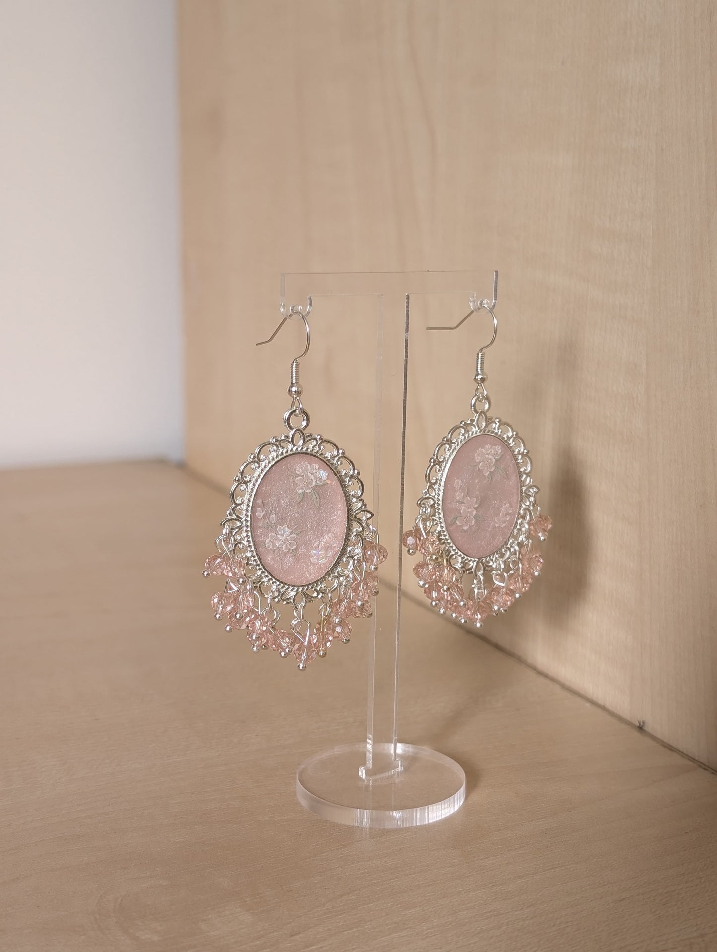 Light Pink Resin Earrings in Silver