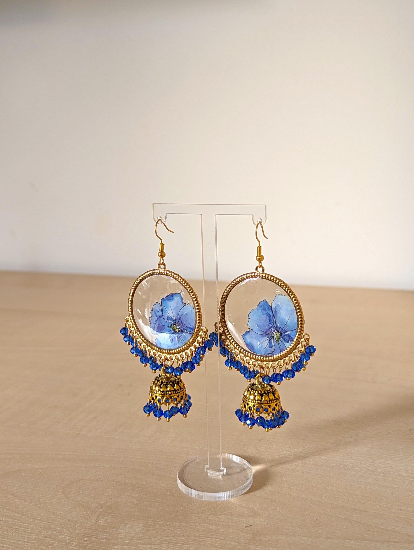 Blue Floral Jhumka Earrings