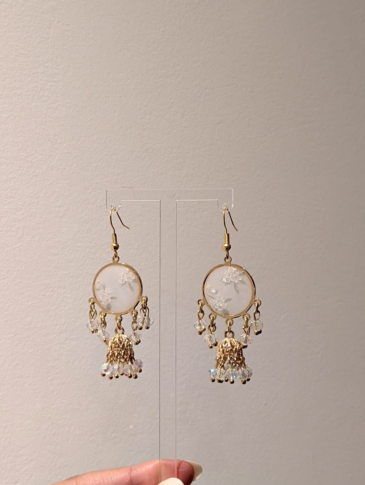 White dainty floral jhumkis
