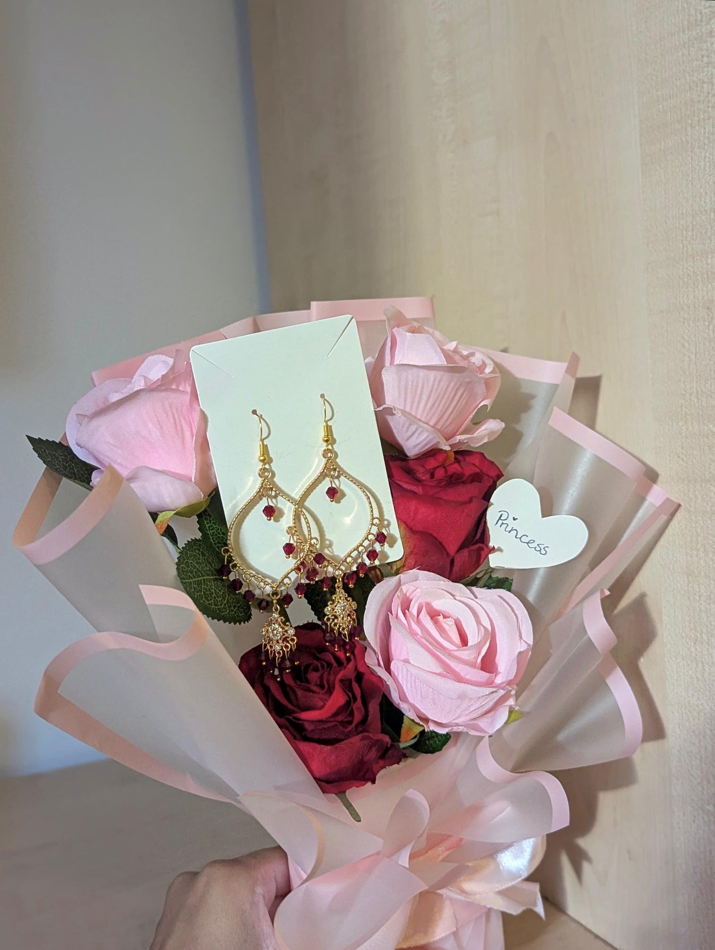 Pink and Red Jhumka Bouquet