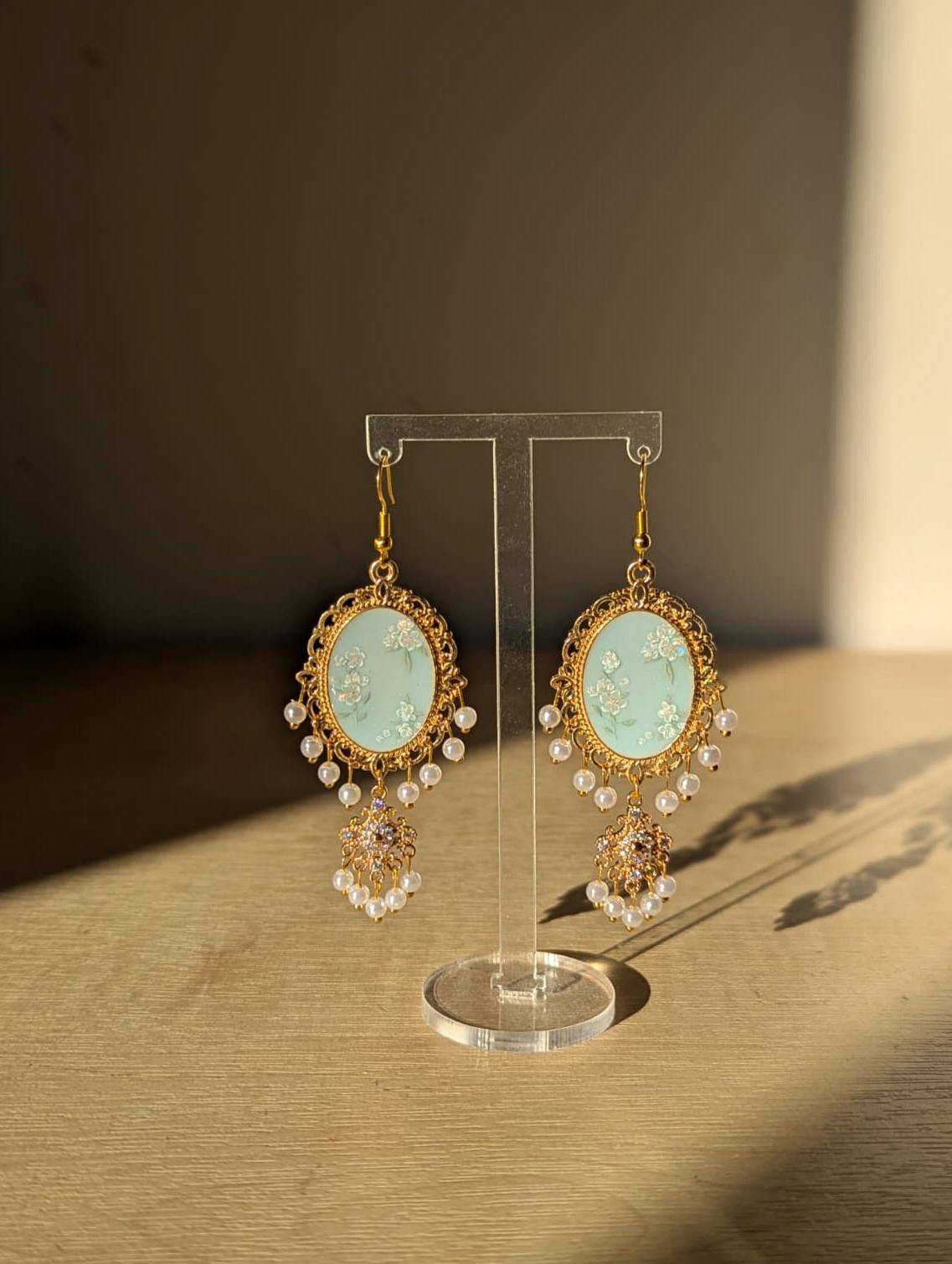Light Blue Dainty Drop Jhumka Earrings