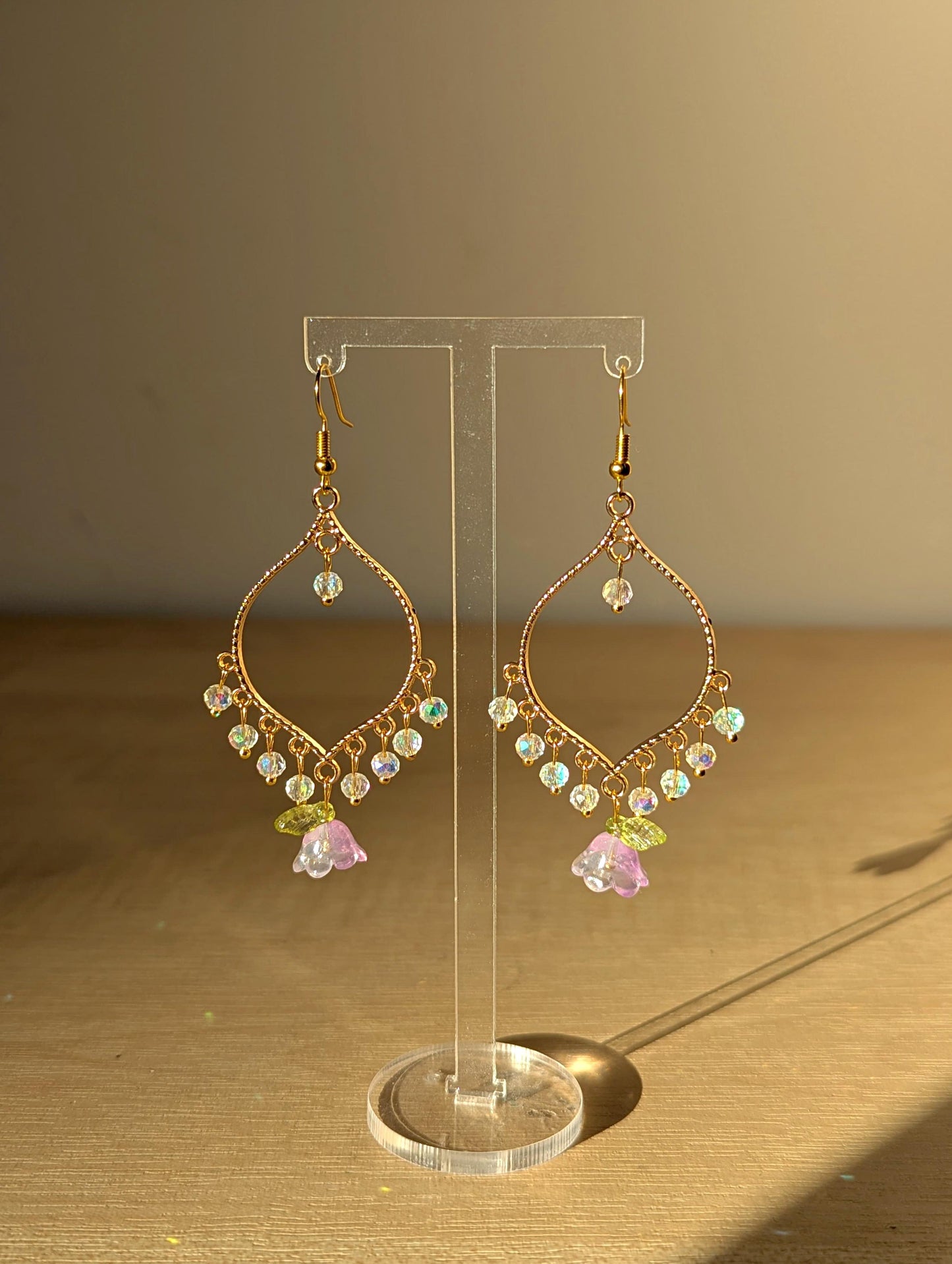 White Crystal Purple Flower Drop Earrings in Jhumka Style
