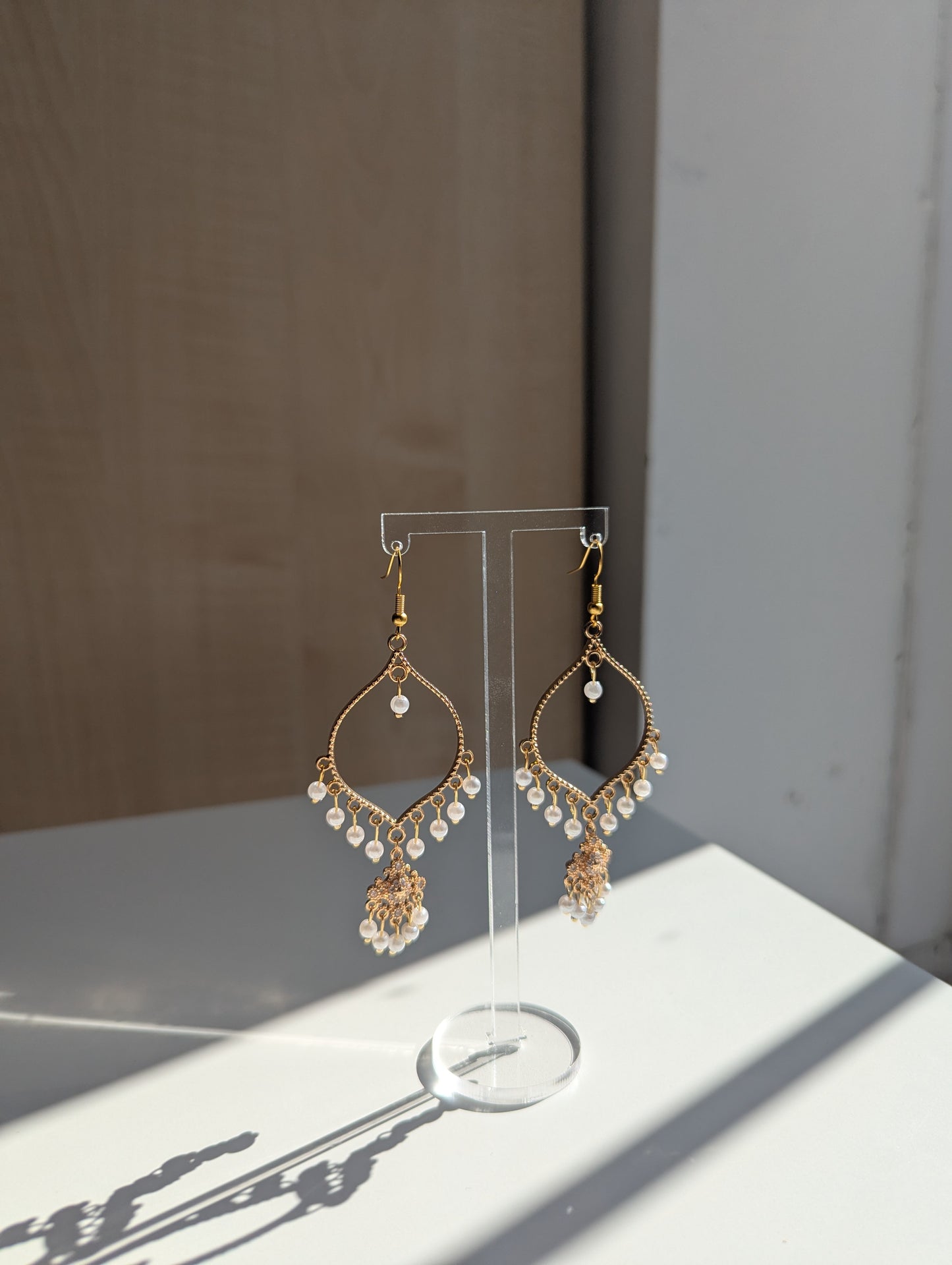 White Pearl Dainty Drop Earrings