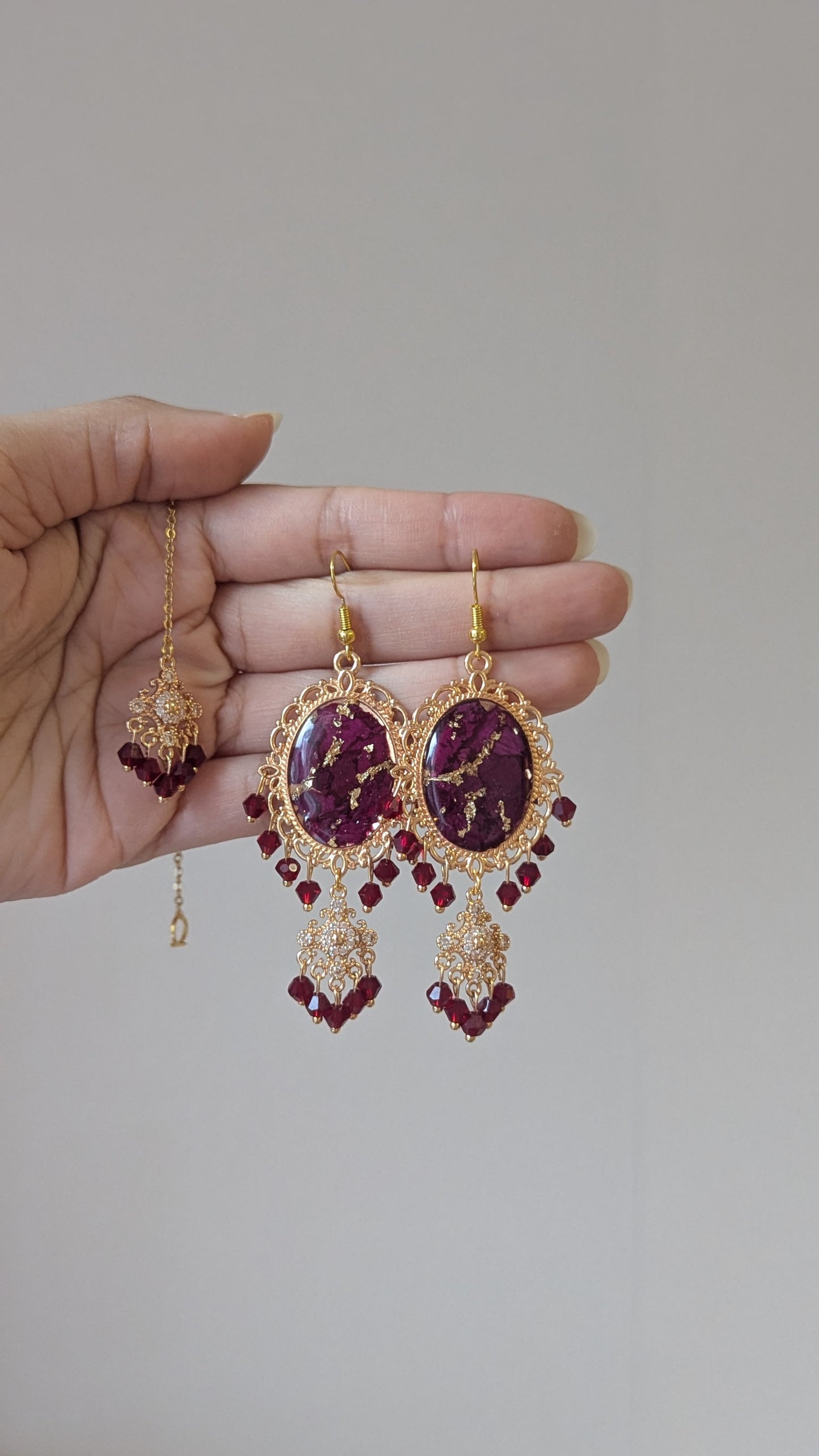 Custom Flower Dainty Earrings with Tikka