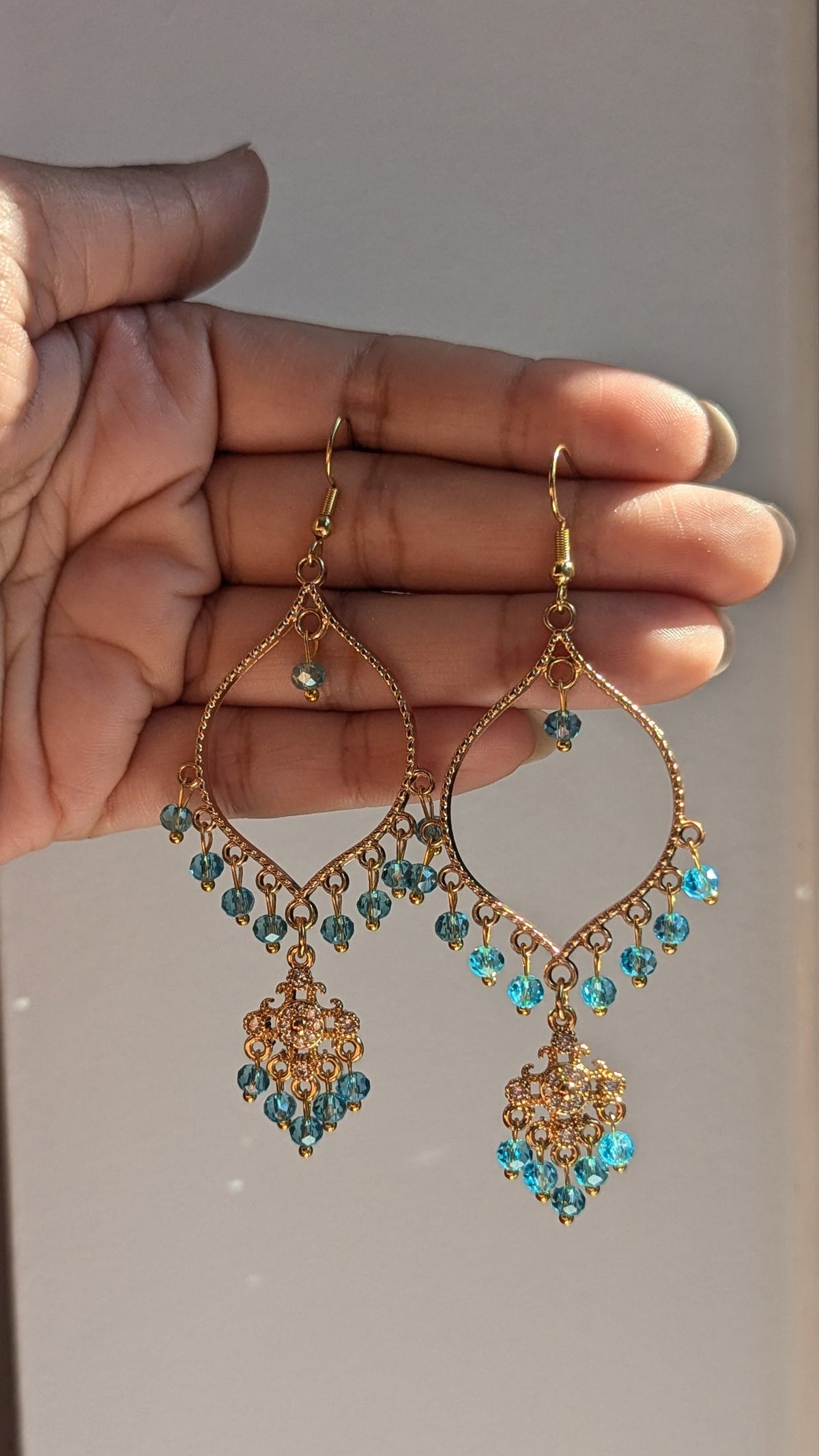 Light Blue Dainty Drop Earrings in Gold