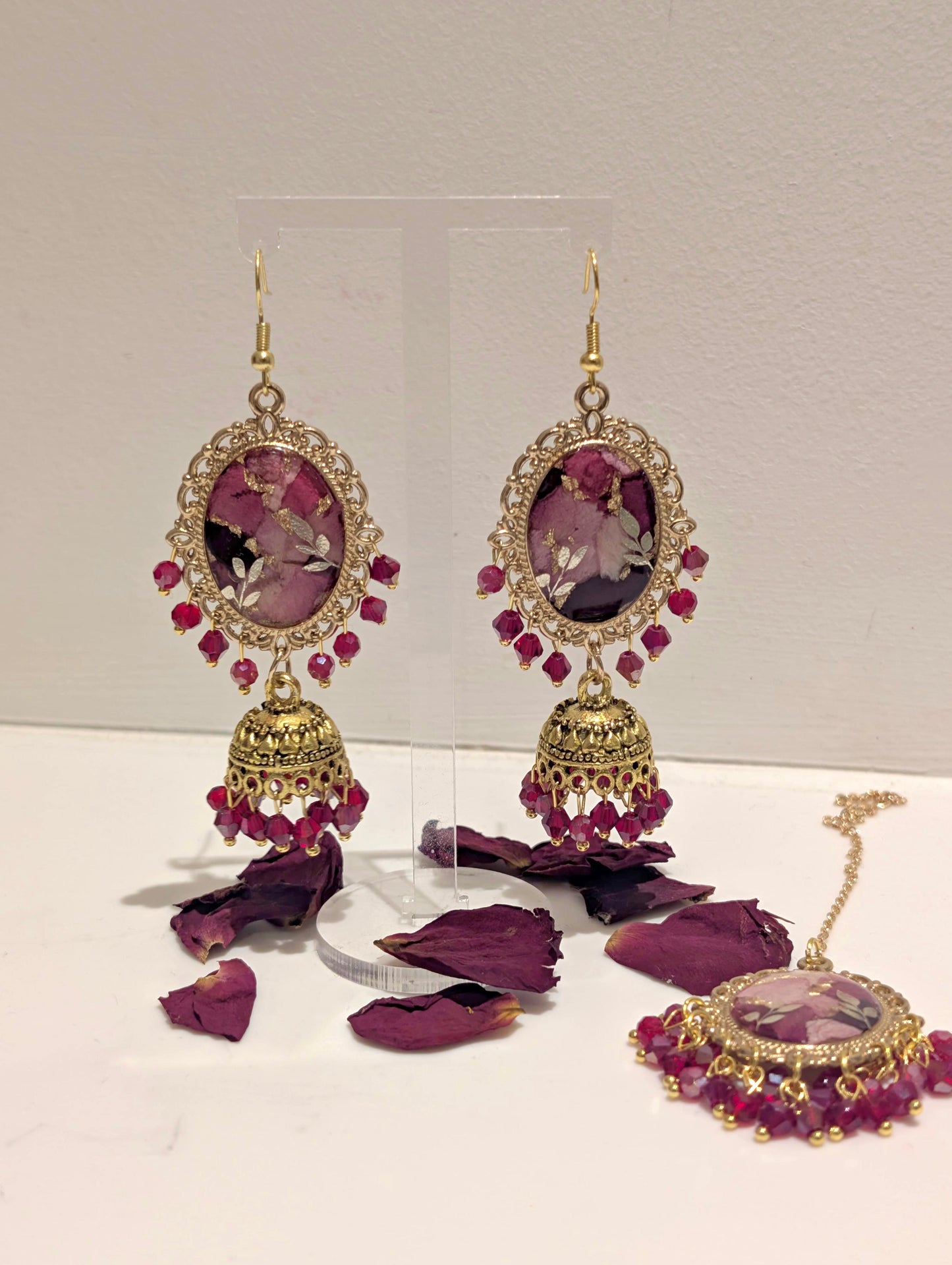 Custom flower Jhumka and Tikka set