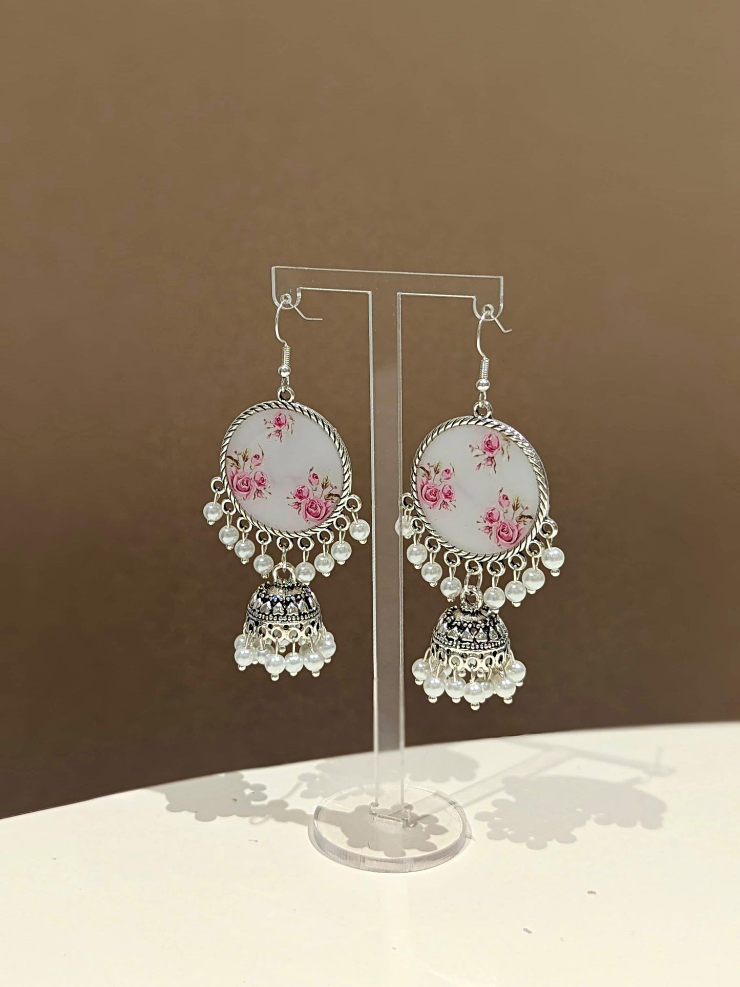 White Pearly Silver Jhumka Earrings