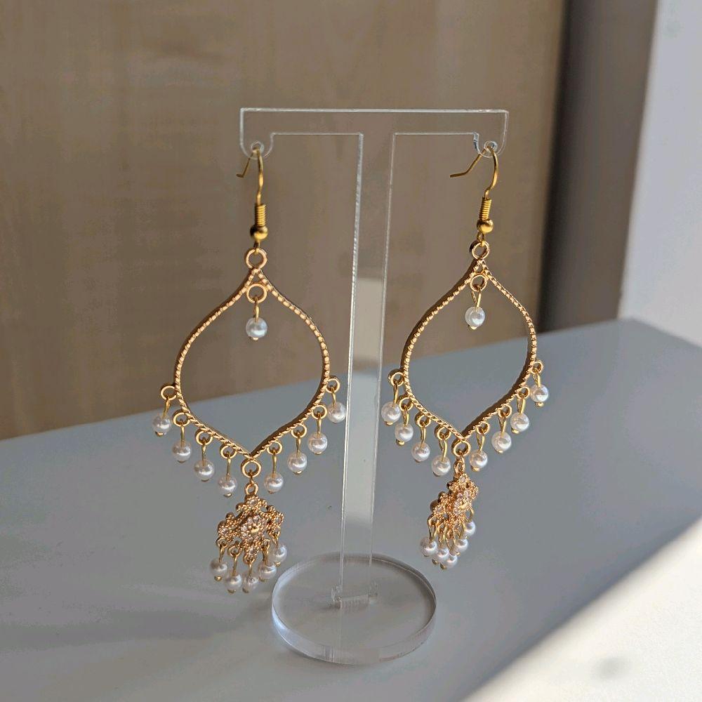 Hand made dainty pearl drop Jhumka earrings for women - gold plated - tarnish free