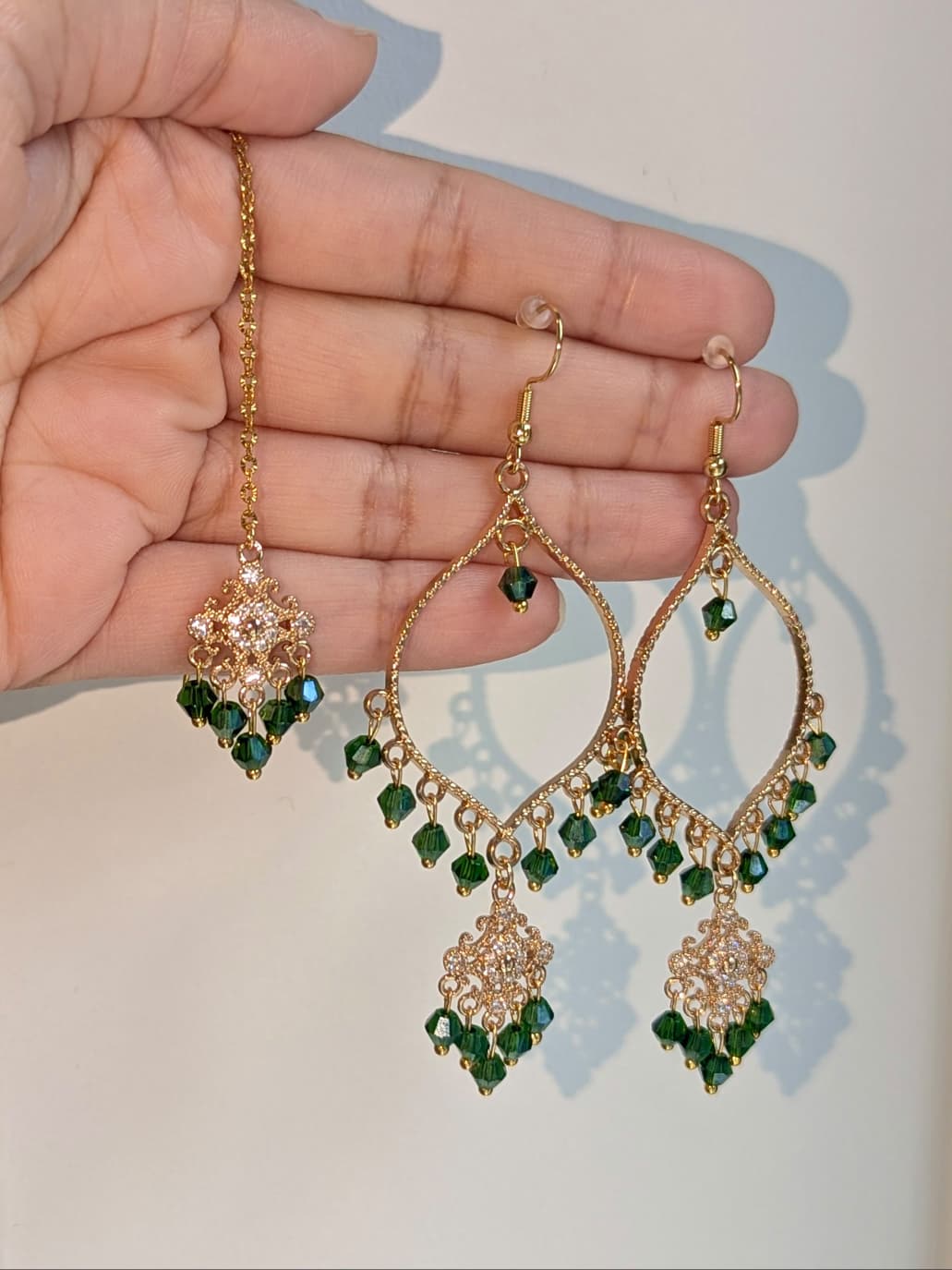 Emerald Green Dainty Drop Tikka Earrings Set