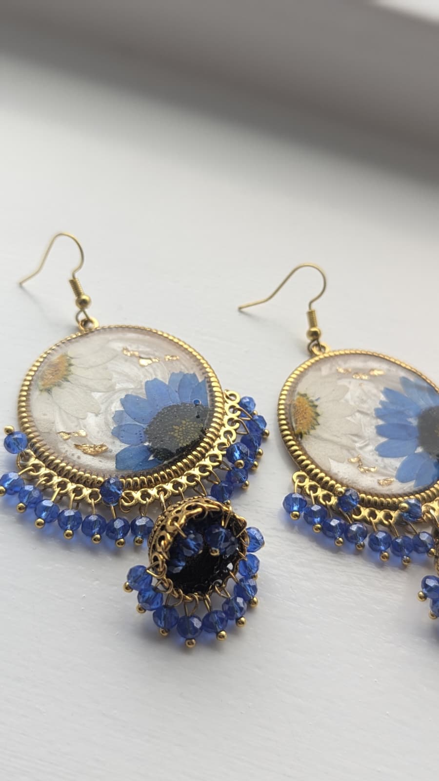 Dreamy Floral White Jhumkas in Gold