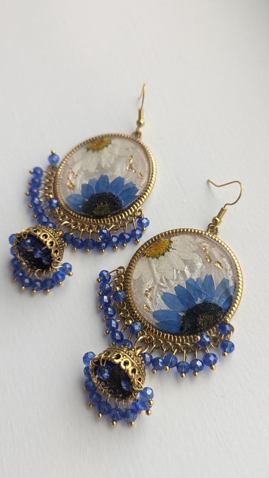Dreamy Floral White Jhumkas in Gold
