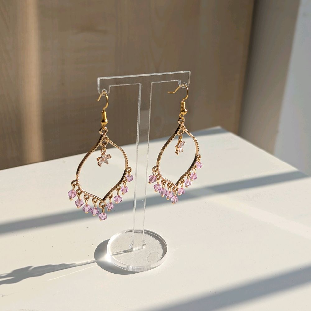 Purple Crystal Flower Earrings in Gold