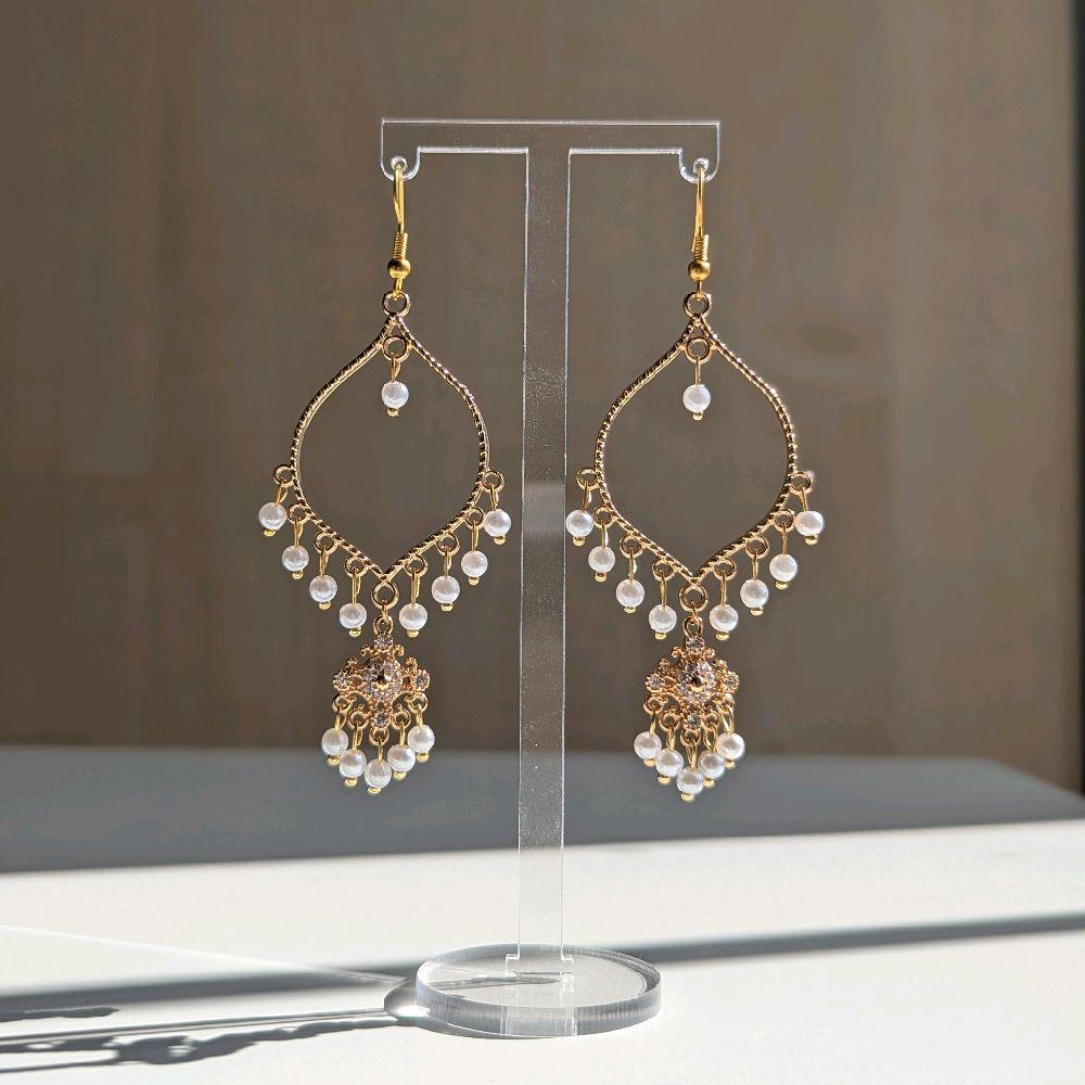 Hand made dainty pearl drop Jhumka earrings for women - gold plated - tarnish free